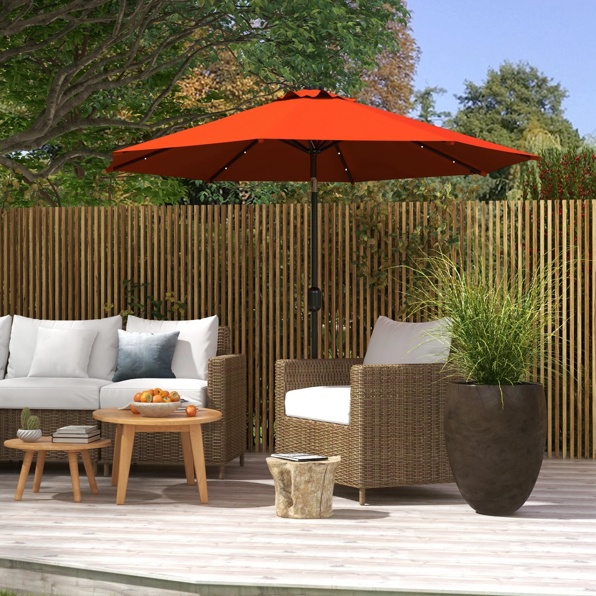 9ft Solar Patio Umbrella Outdoor Sunshade 24 LED Lights Tilt Canopy, Orange - Image 4