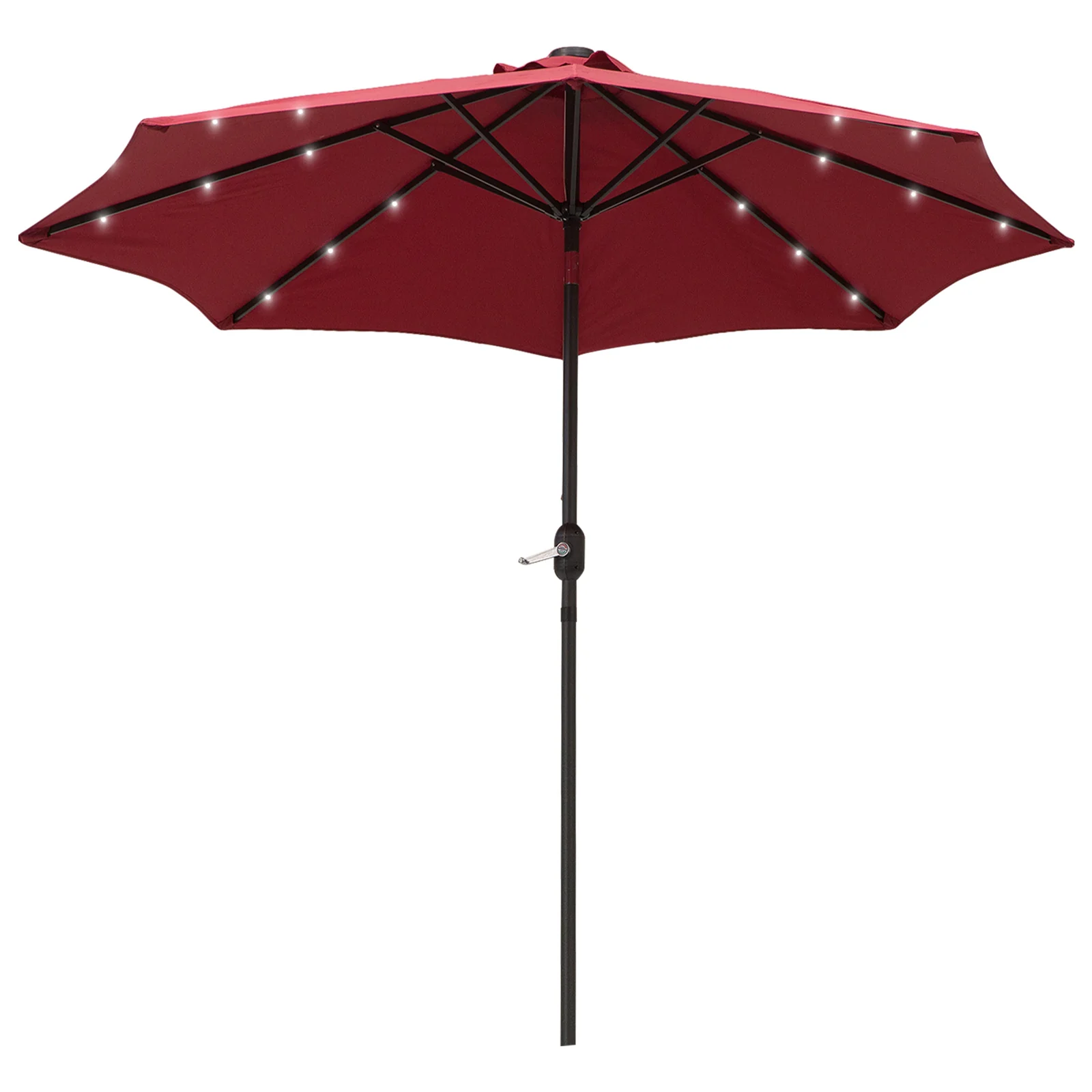 9ft Solar Patio Umbrella Outdoor Sunshade 24 LED Lights Tilt Canopy, Wine Red - Image 2