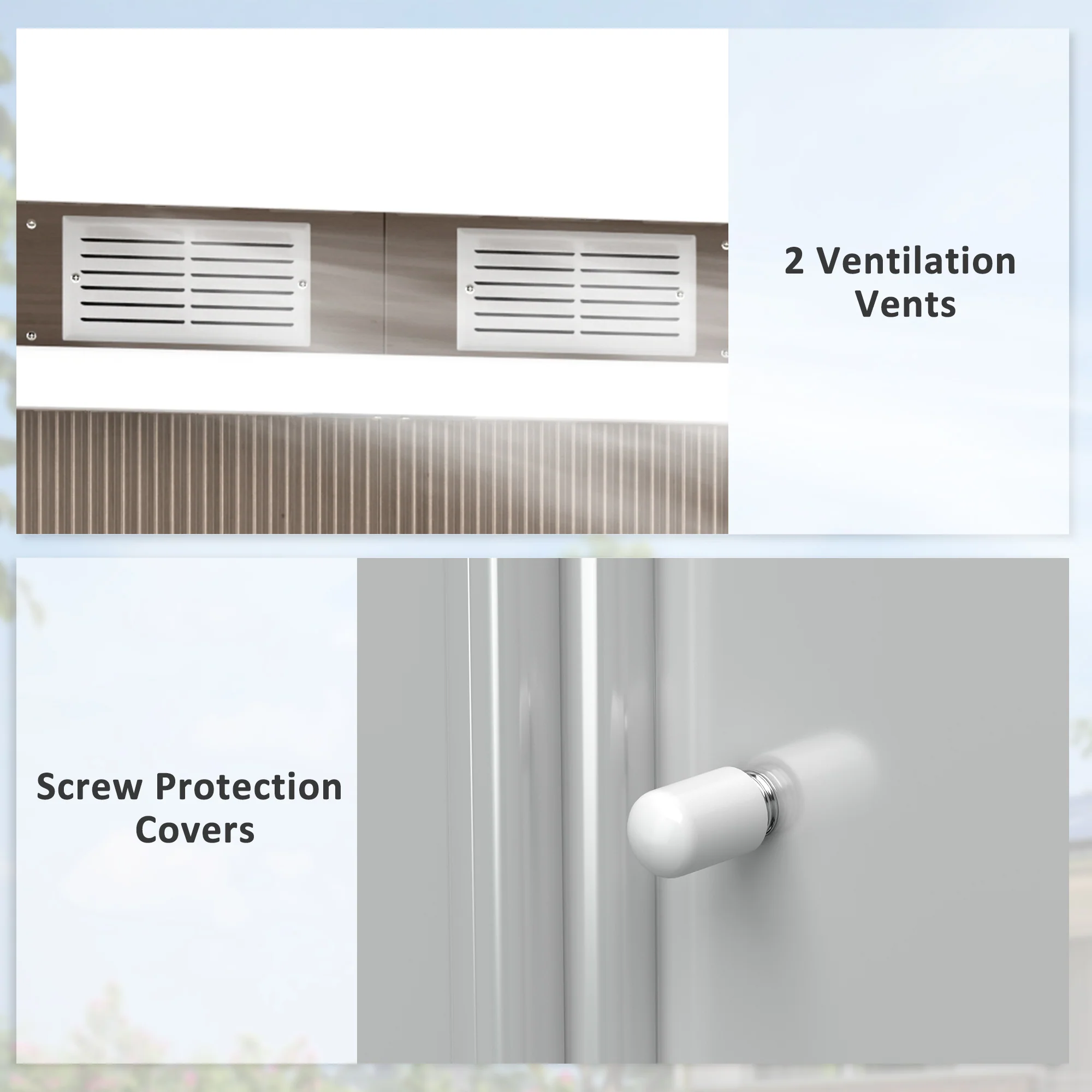 9 x 4ft Metal Storage Tool House with Foundation Kit, Vents & Double Doors, Light Grey Wood Grain - Image 9
