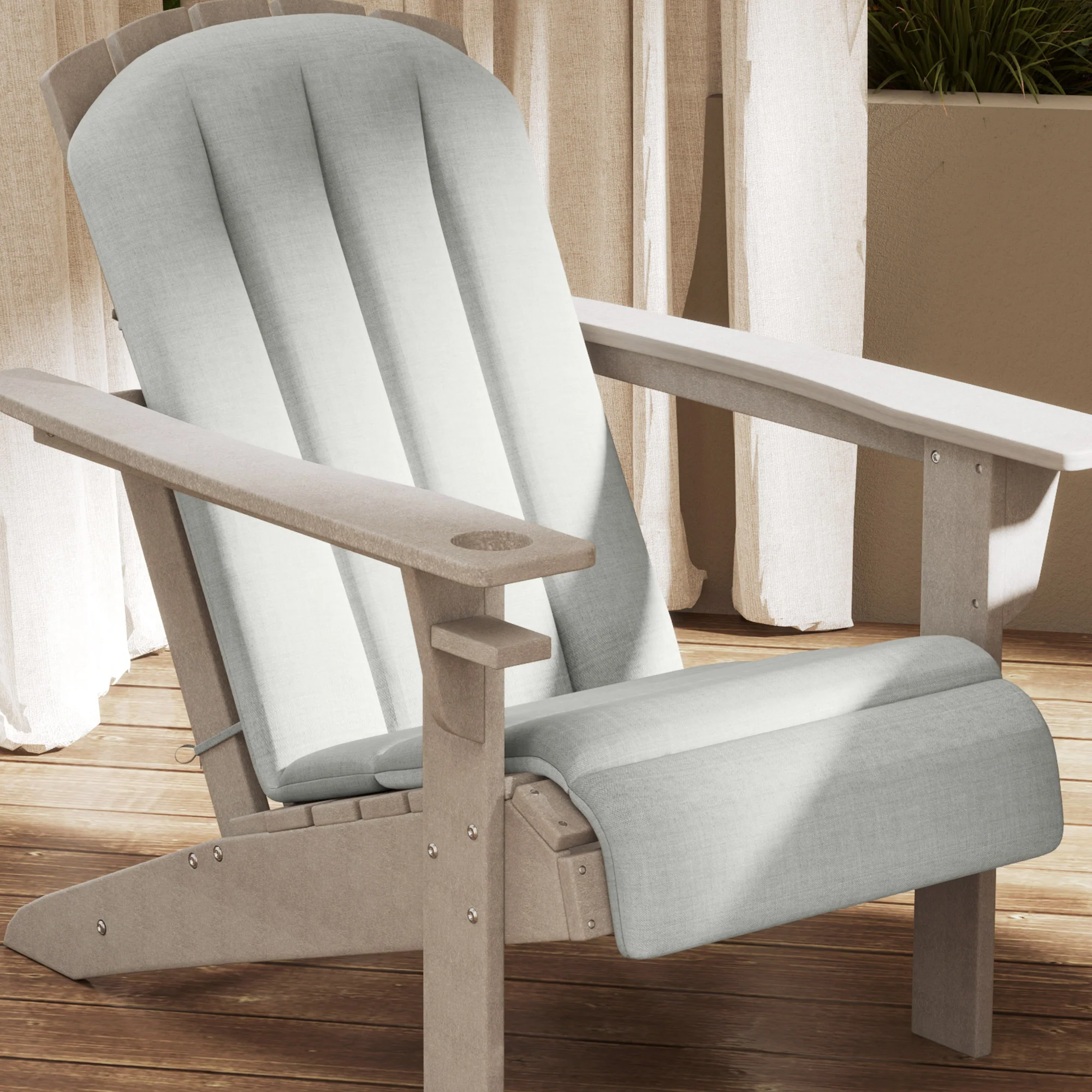 Set of 2 Patio Chair Cushions, High Back Adirondack Chair Cushion with Ties, Light Grey - Image 11