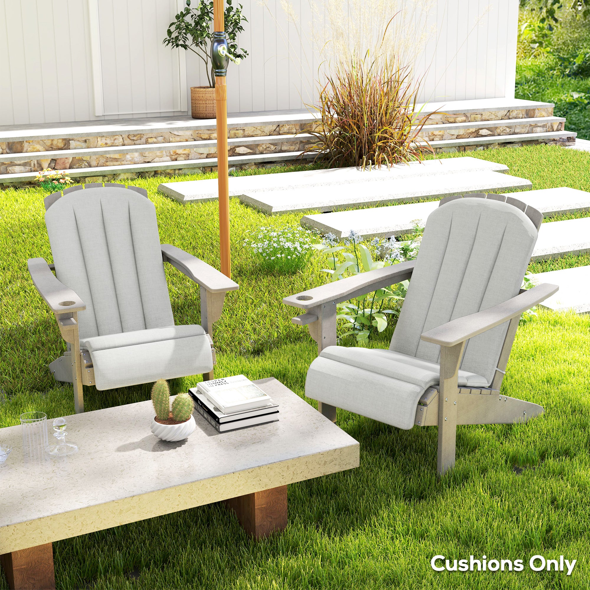 Set of 2 Patio Chair Cushions, High Back Adirondack Chair Cushion with Ties, Light Grey - Image 3
