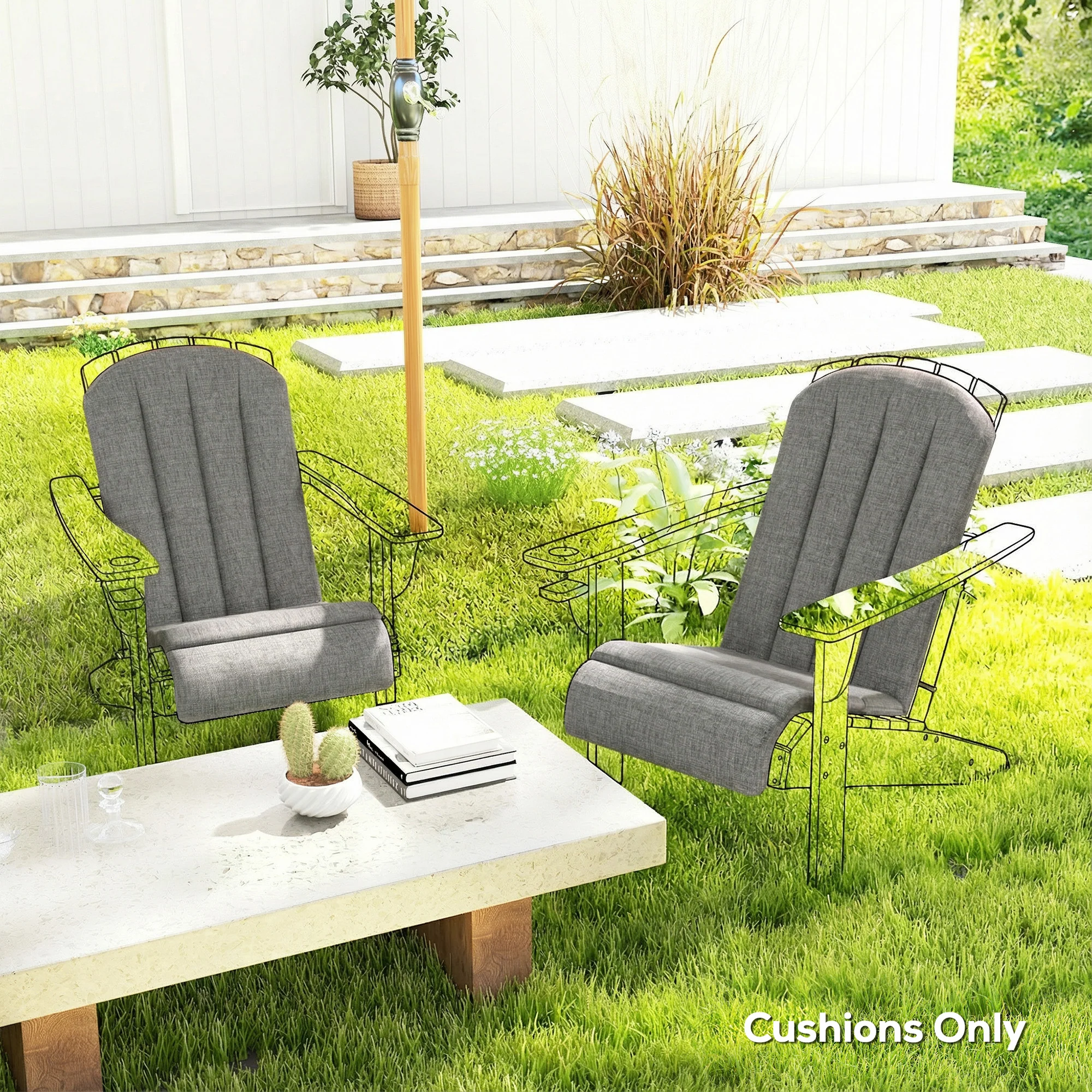 2-Piece Adirondack Chair Cushion Set with Ties, Outdoor Seat Cushions Dark Grey - Image 3