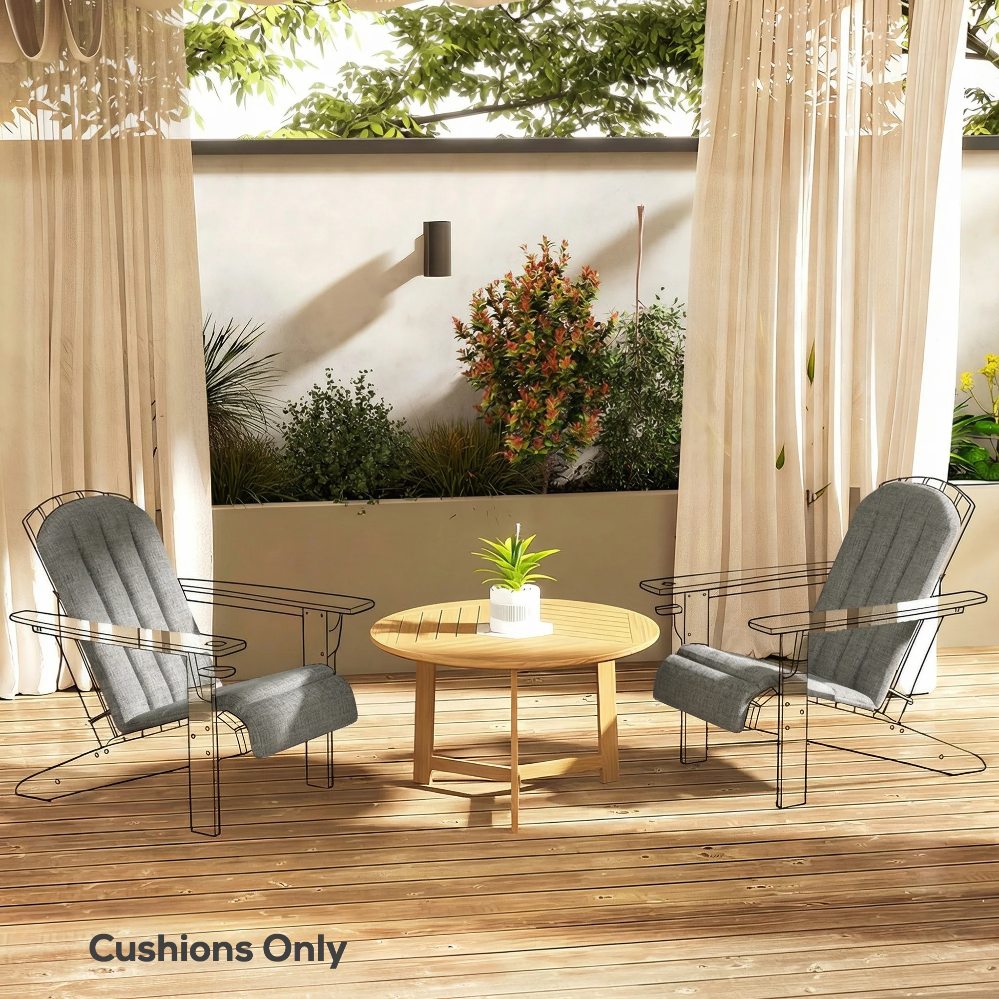 2-Piece Adirondack Chair Cushion Set with Ties, Outdoor Seat Cushions Dark Grey - Image 4
