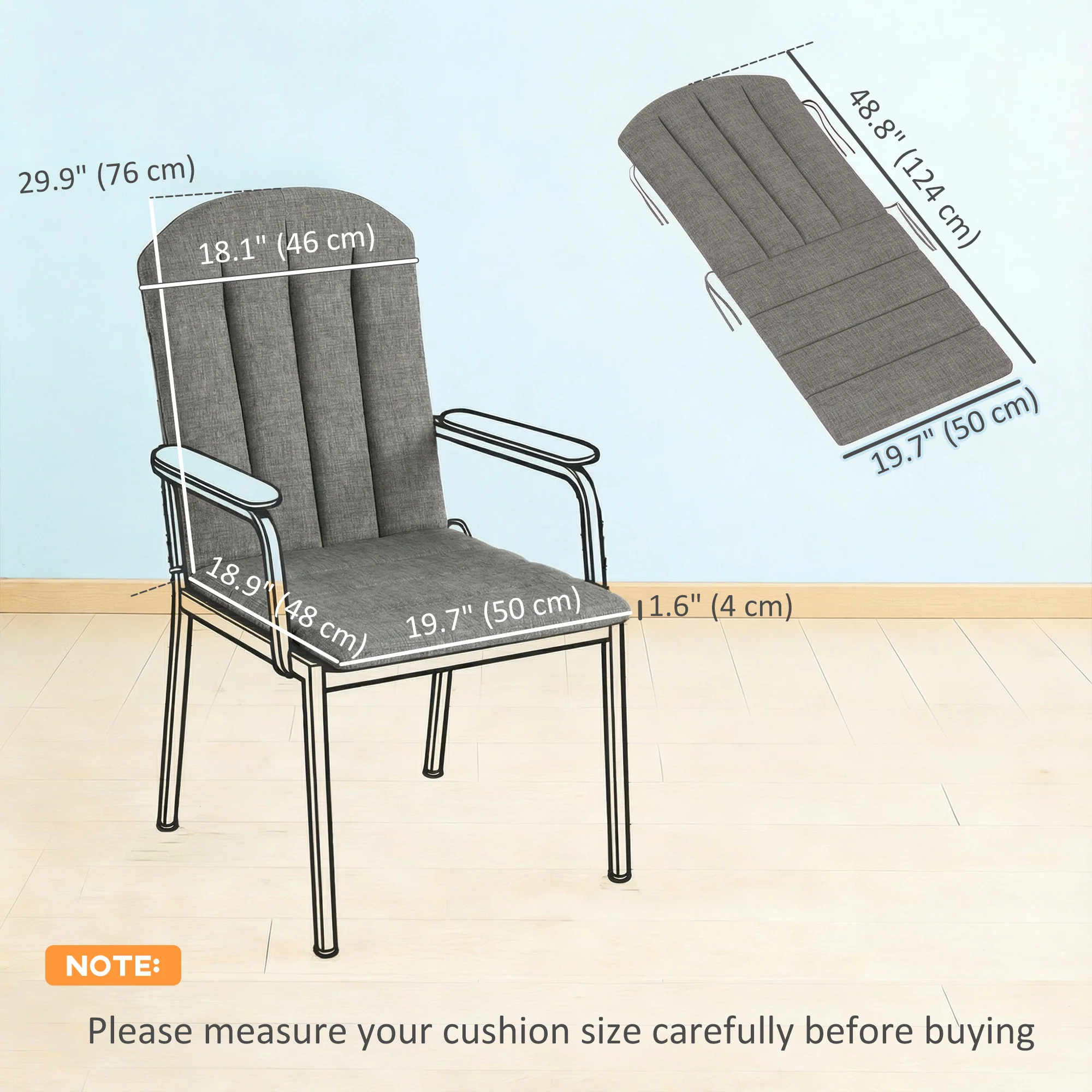 2-Piece Adirondack Chair Cushion Set with Ties, Outdoor Seat Cushions Dark Grey - Image 5