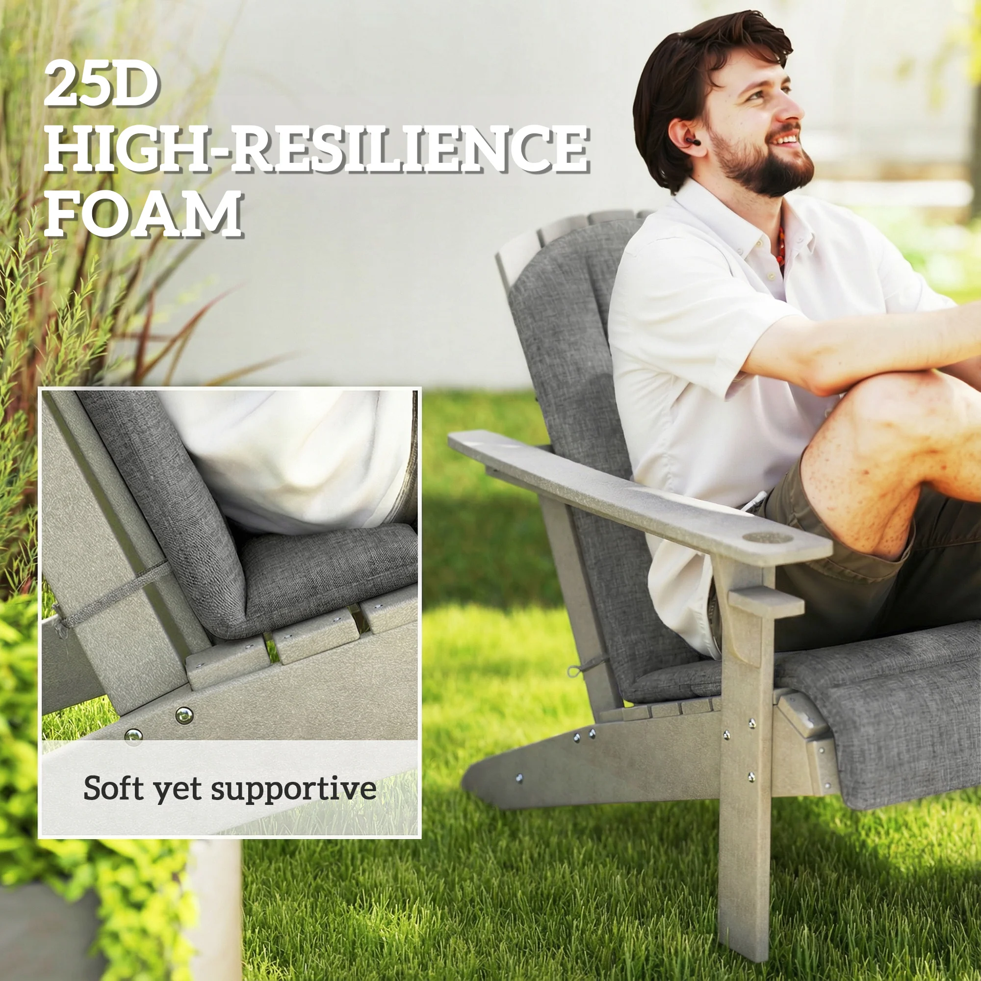2-Piece Adirondack Chair Cushion Set with Ties, Outdoor Seat Cushions Dark Grey - Image 6
