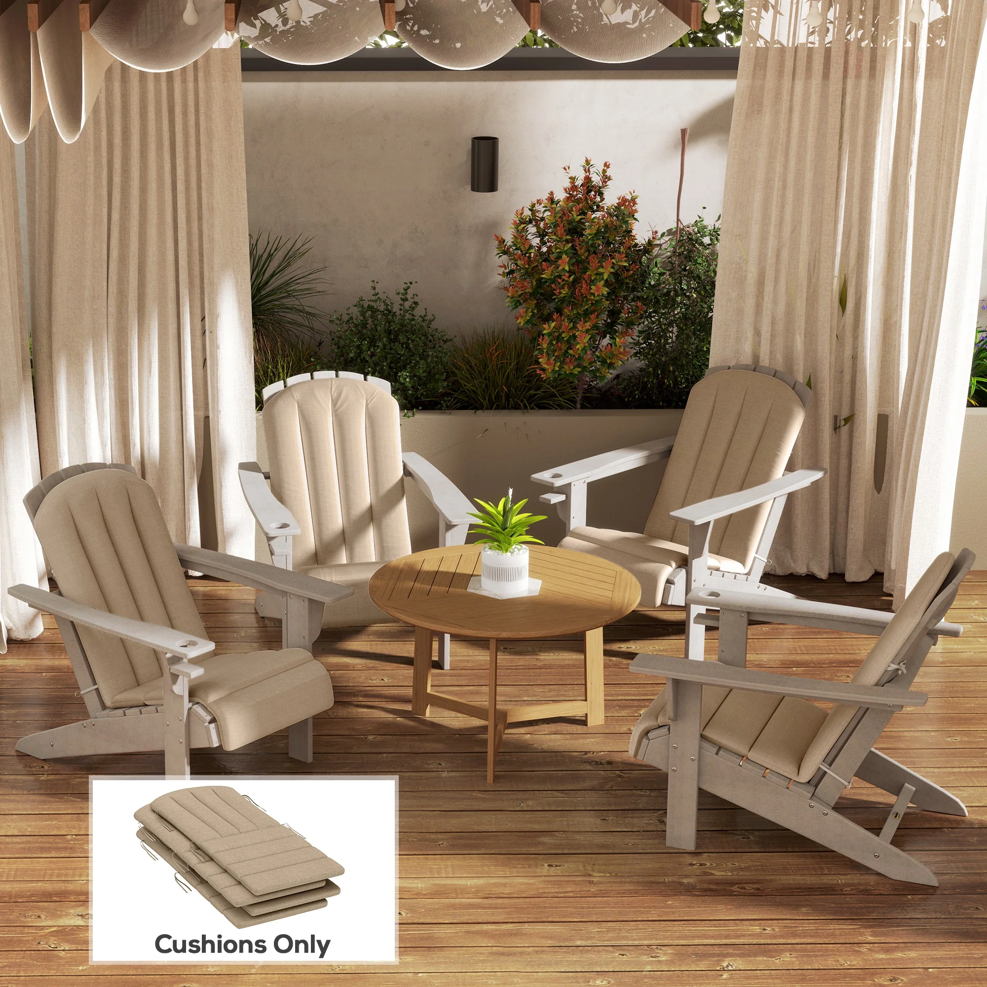 4-Piece Adirondack Chair Cushion Set with Ties, Beige - Image 4