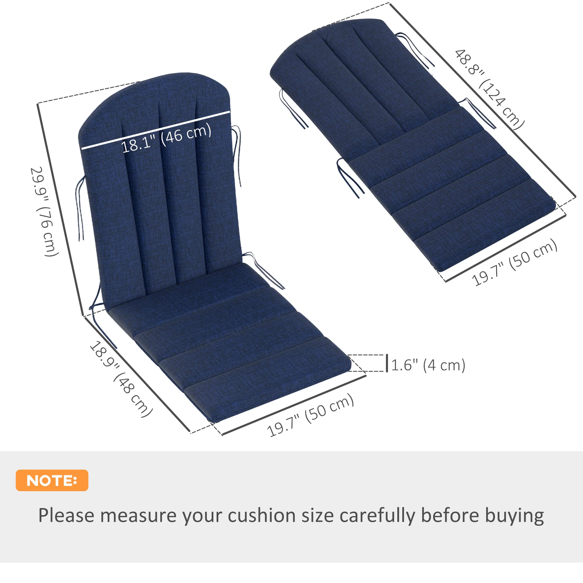 4-Piece Adirondack Chair Cushion Set with Ties, Navy Blue - Image 5