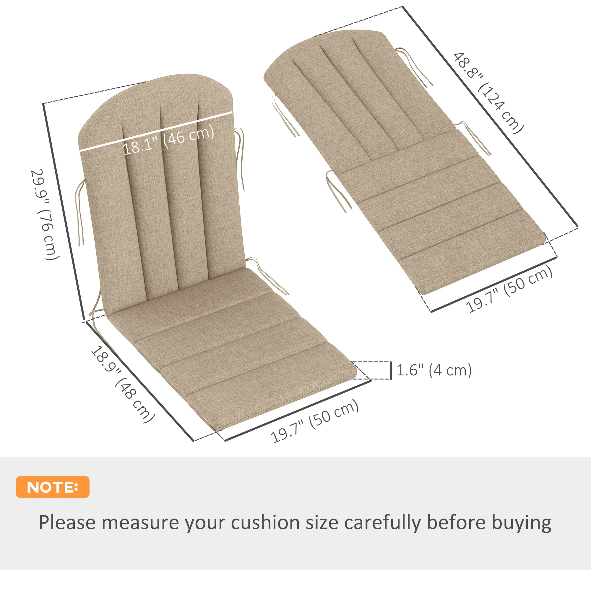 4-Piece Adirondack Chair Cushion Set with Ties, Beige - Image 5