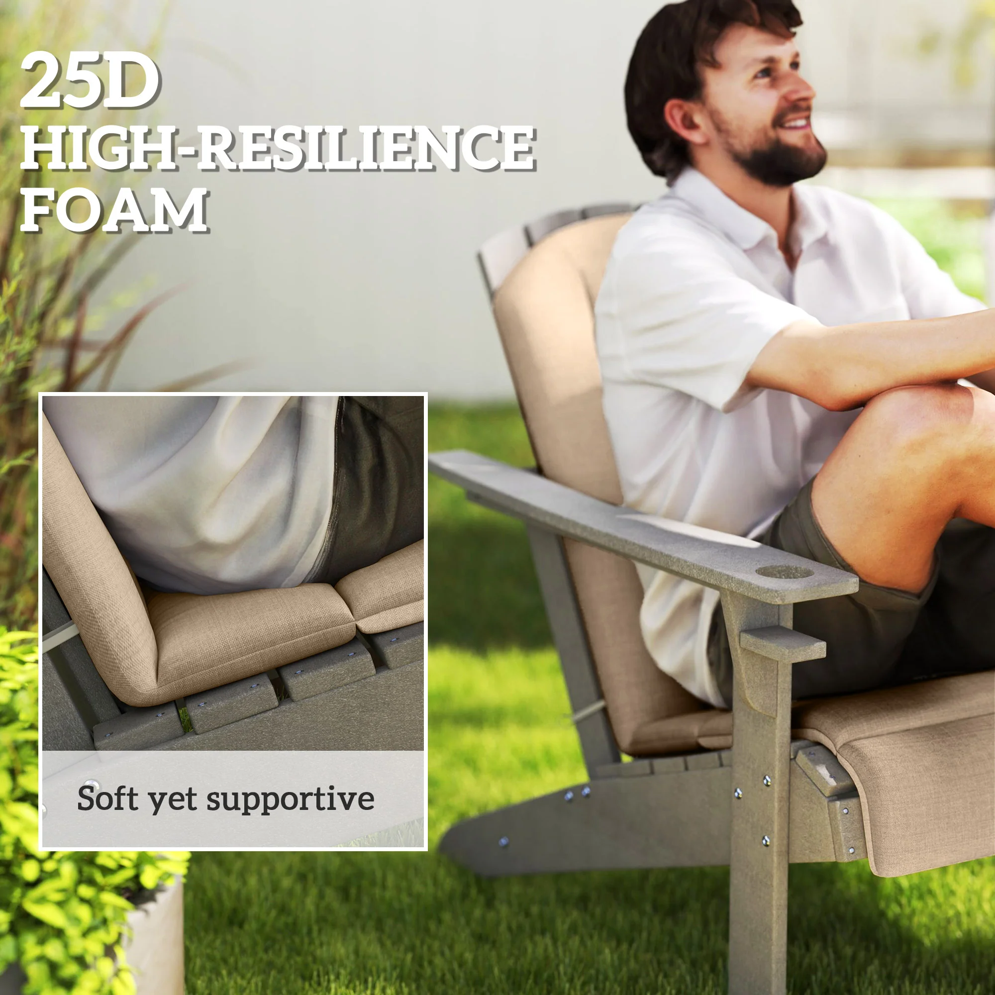 4-Piece Adirondack Chair Cushion Set with Ties, Beige - Image 6