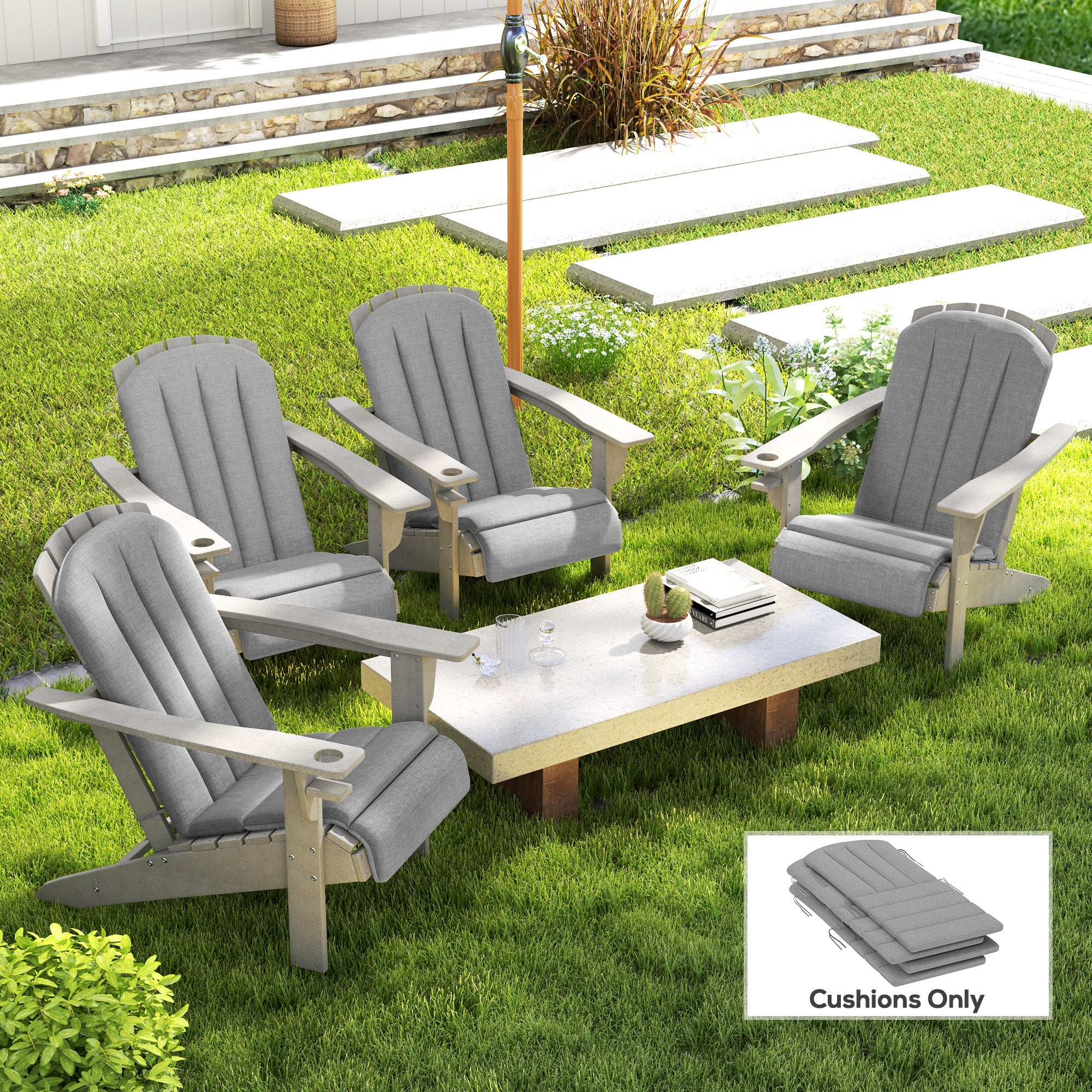 4-Piece Adirondack Chair Cushion Set with Ties, Grey - Image 3