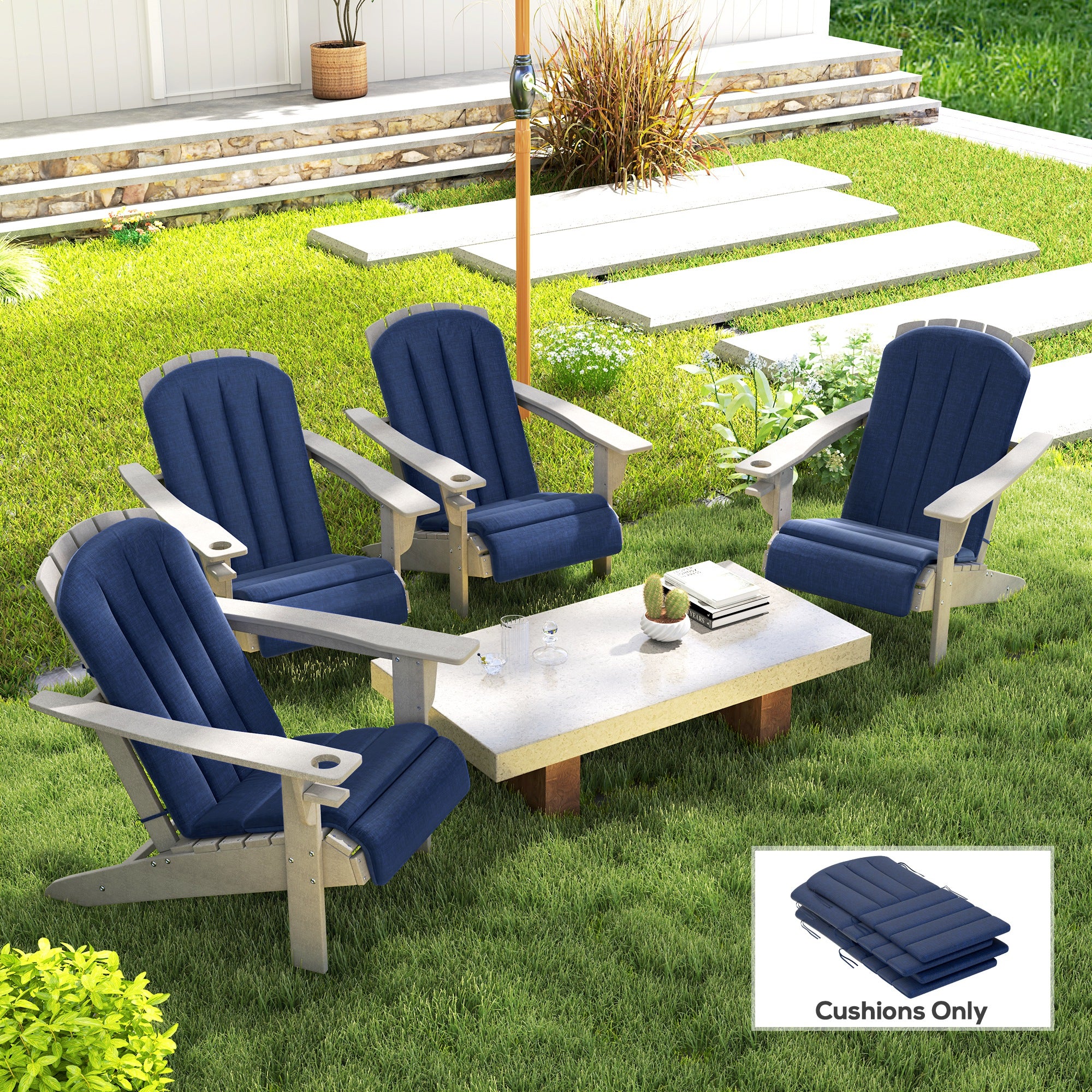 4-Piece Adirondack Chair Cushions, 49" x 20" x 2", Navy Blue - Image 3