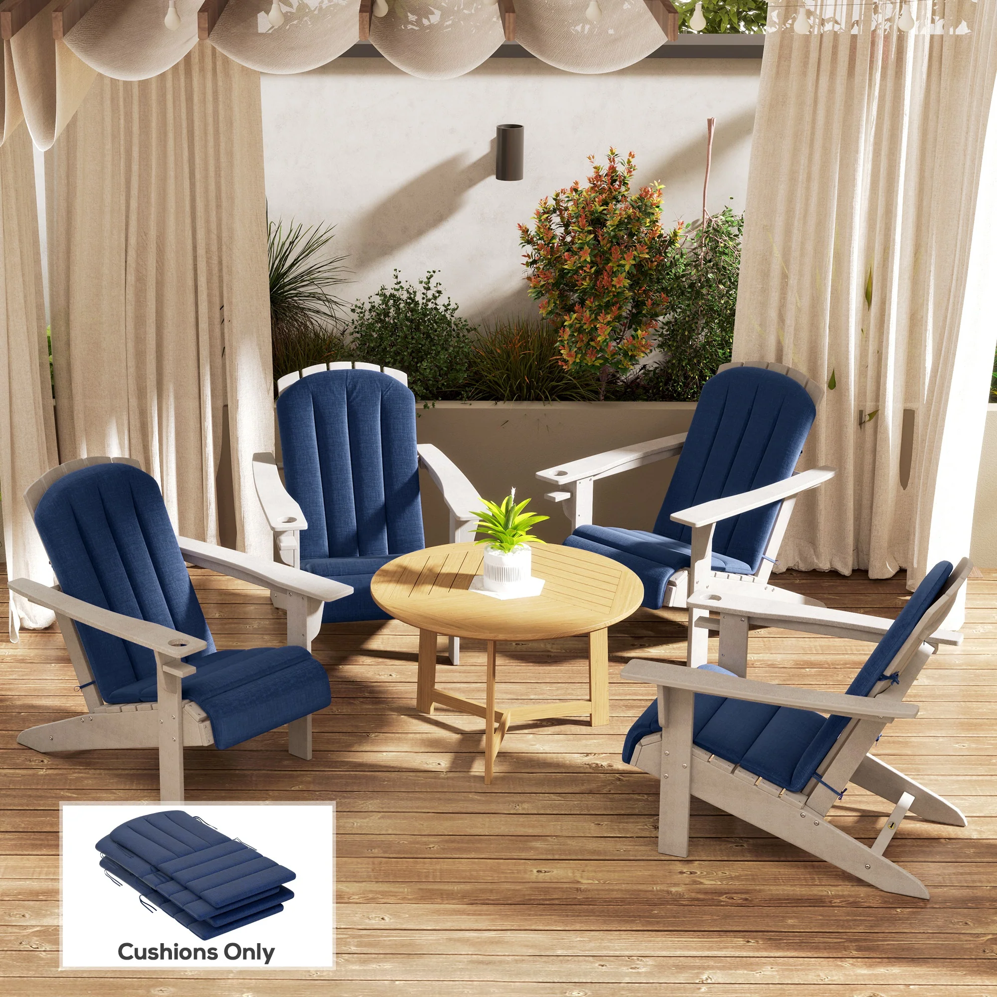 4-Piece Adirondack Chair Cushions, 49" x 20" x 2", Navy Blue - Image 4