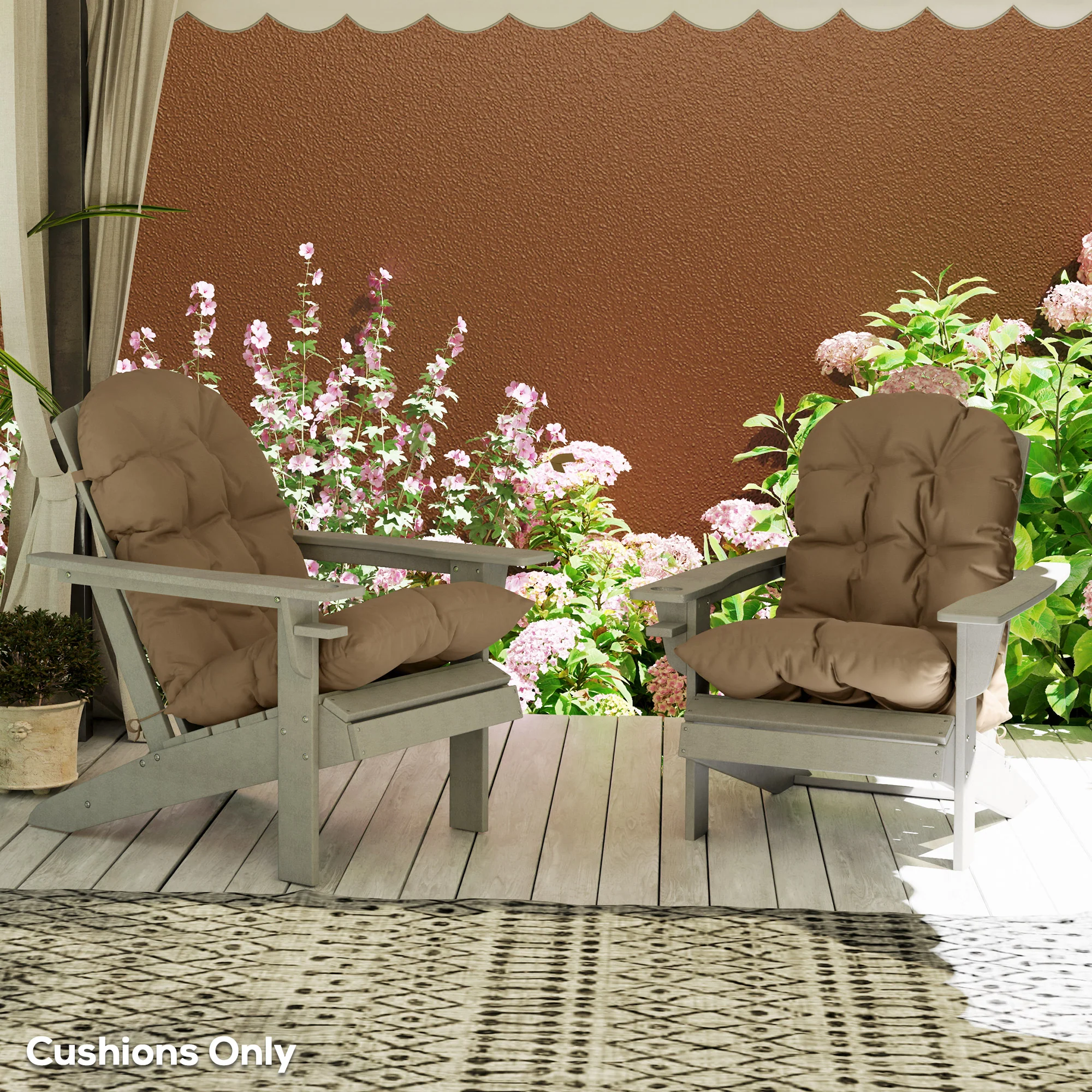 Adirondack Chair Cushions Set of 2, Tufted High Back Patio Chair with Ties, Khaki - Image 4