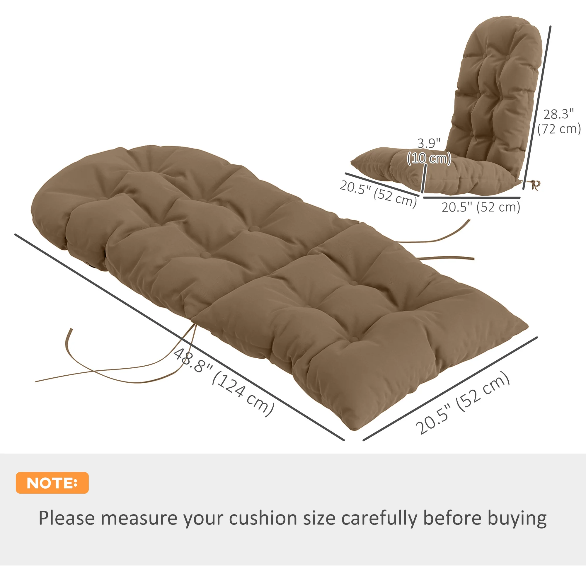 Adirondack Chair Cushions Set of 2, Tufted High Back Patio Chair with Ties, Khaki - Image 5