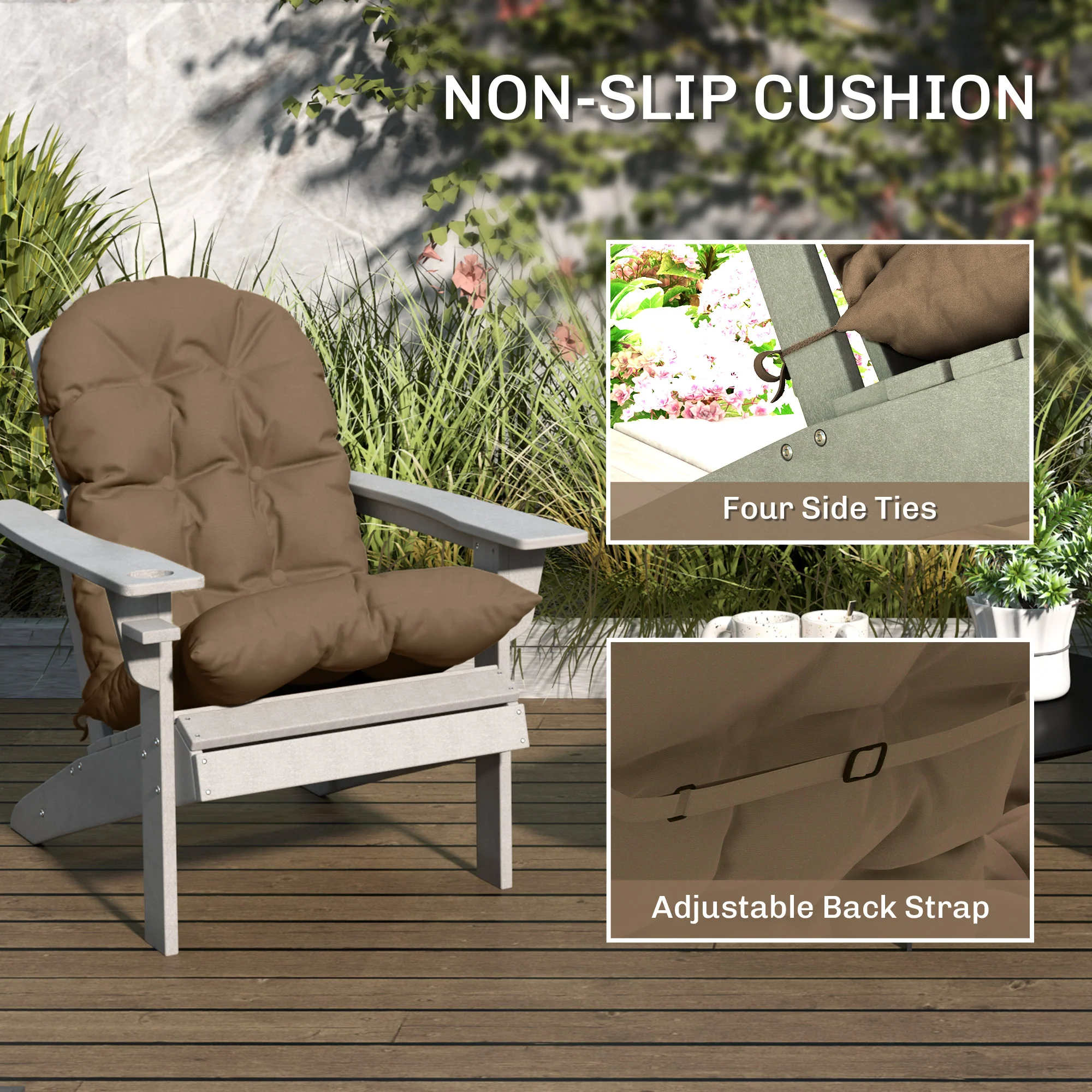 Adirondack Chair Cushions Set of 2, Tufted High Back Patio Chair with Ties, Khaki - Image 8