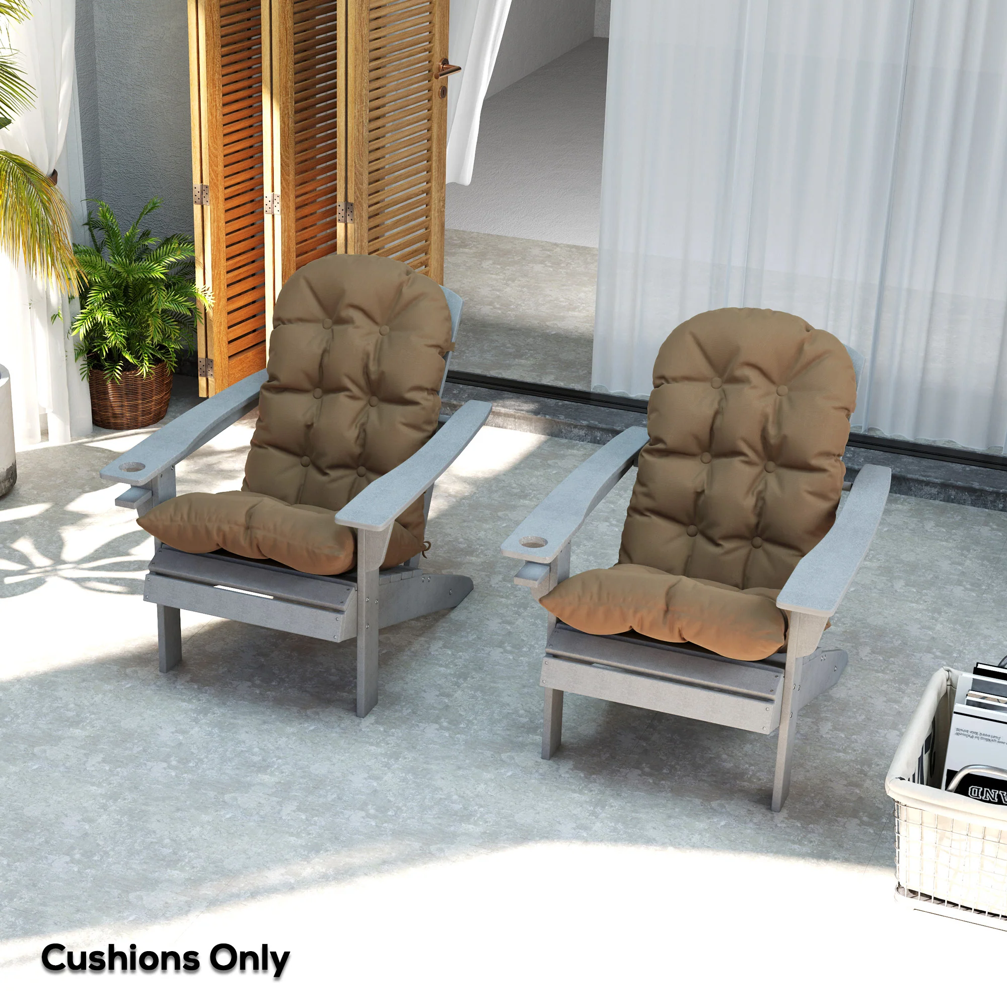 Adirondack Chair Cushions Set of 2, Tufted High Back Patio Chair with Ties, Khaki - Image 9