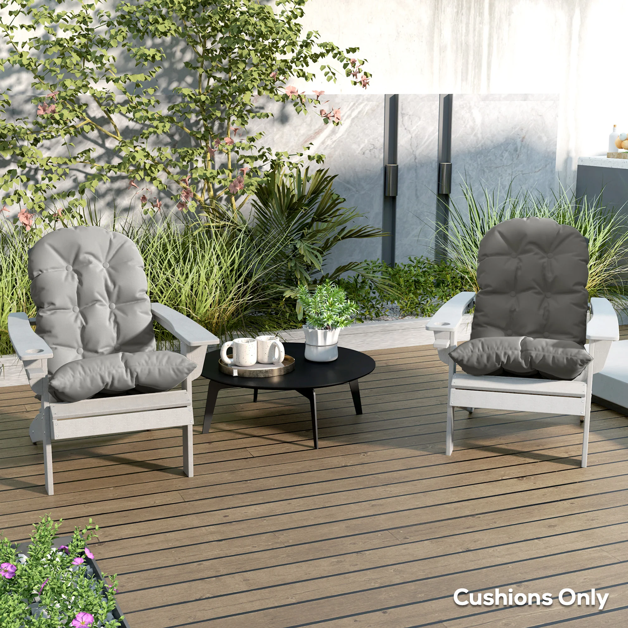 Adirondack Chair Cushions Set of 2, Tufted High Back Patio Chair with Ties, Light Grey - Image 10