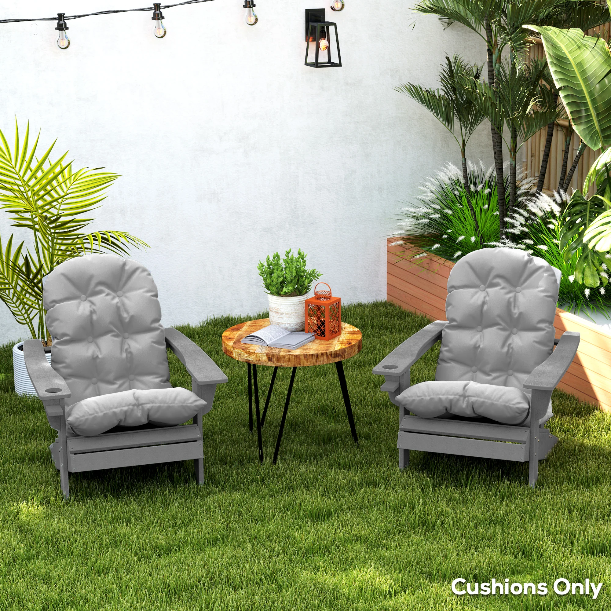 Adirondack Chair Cushions Set of 2, Tufted High Back Patio Chair with Ties, Light Grey - Image 3