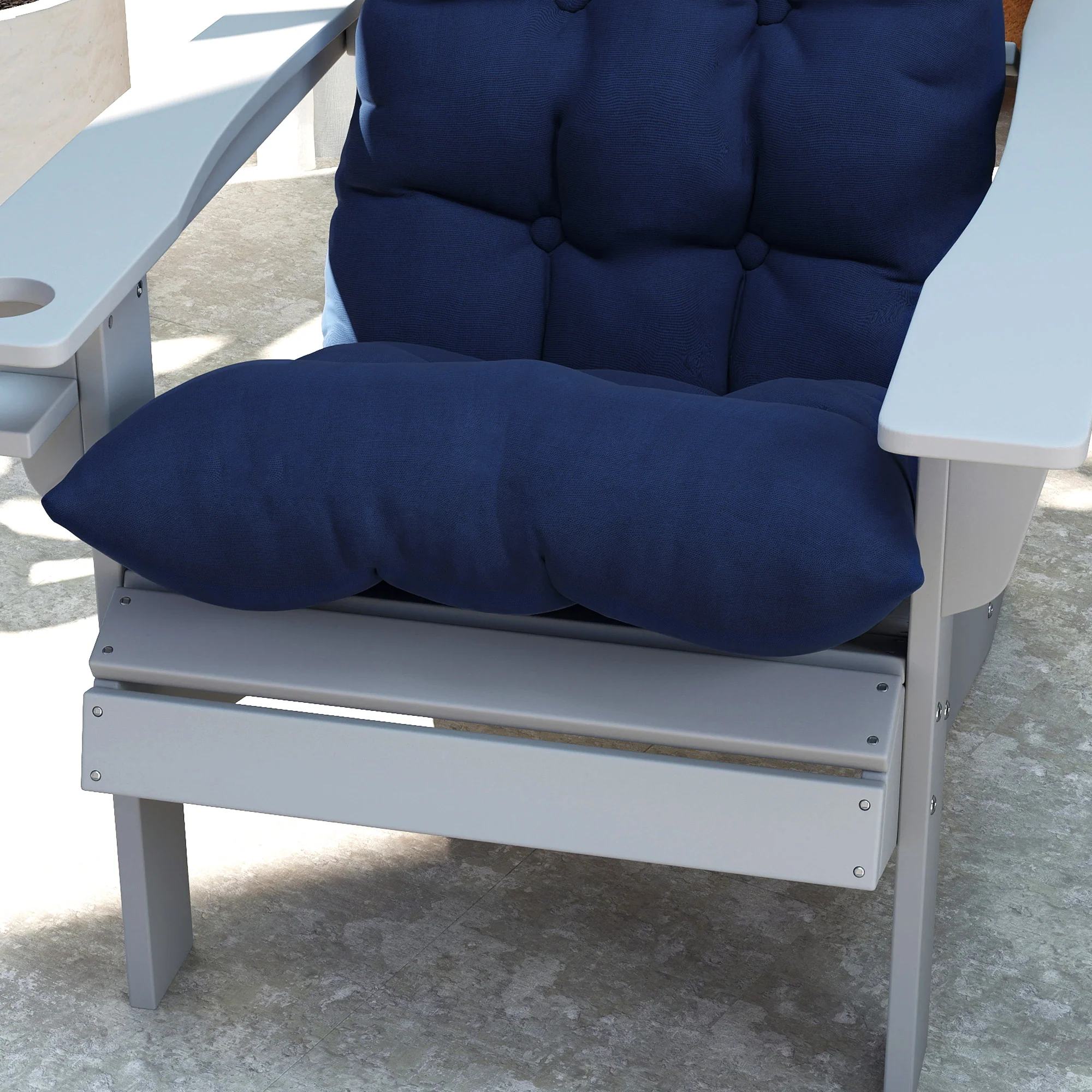 Tufted High-Back Adirondack Cushions Set of 2, Navy, with Ties & Non-Slip - Image 11