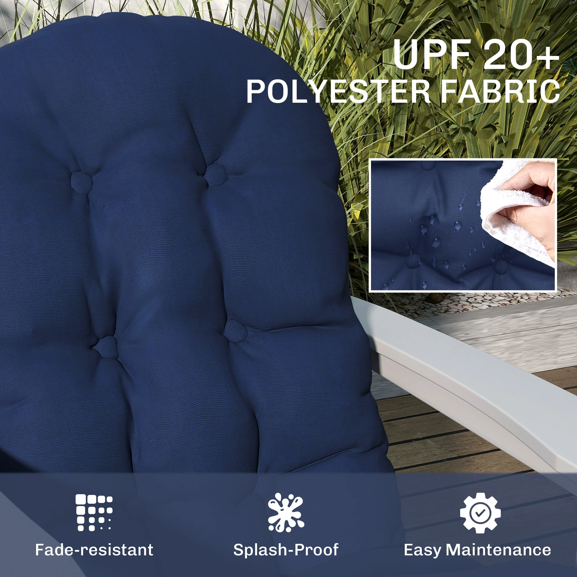 Tufted High-Back Adirondack Cushions Set of 2, Navy, with Ties & Non-Slip - Image 7