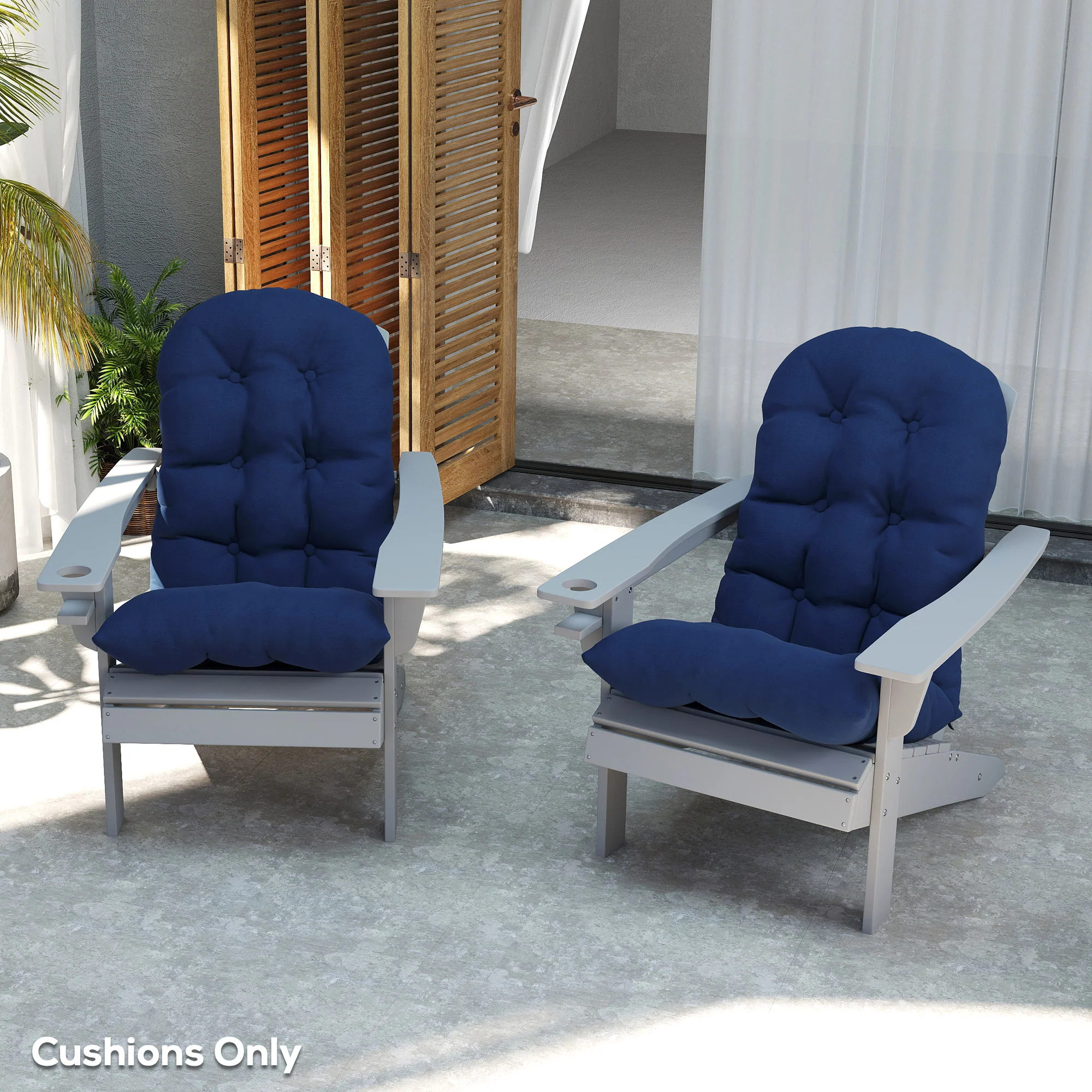 Tufted High-Back Adirondack Cushions Set of 2, Navy, with Ties & Non-Slip - Image 9