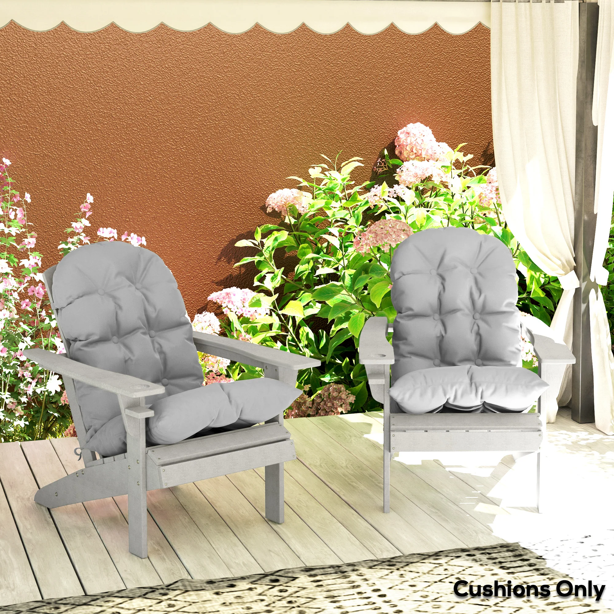 Adirondack Chair Cushions Set of 2, Tufted High Back Patio Chair with Ties, Light Grey - Image 4