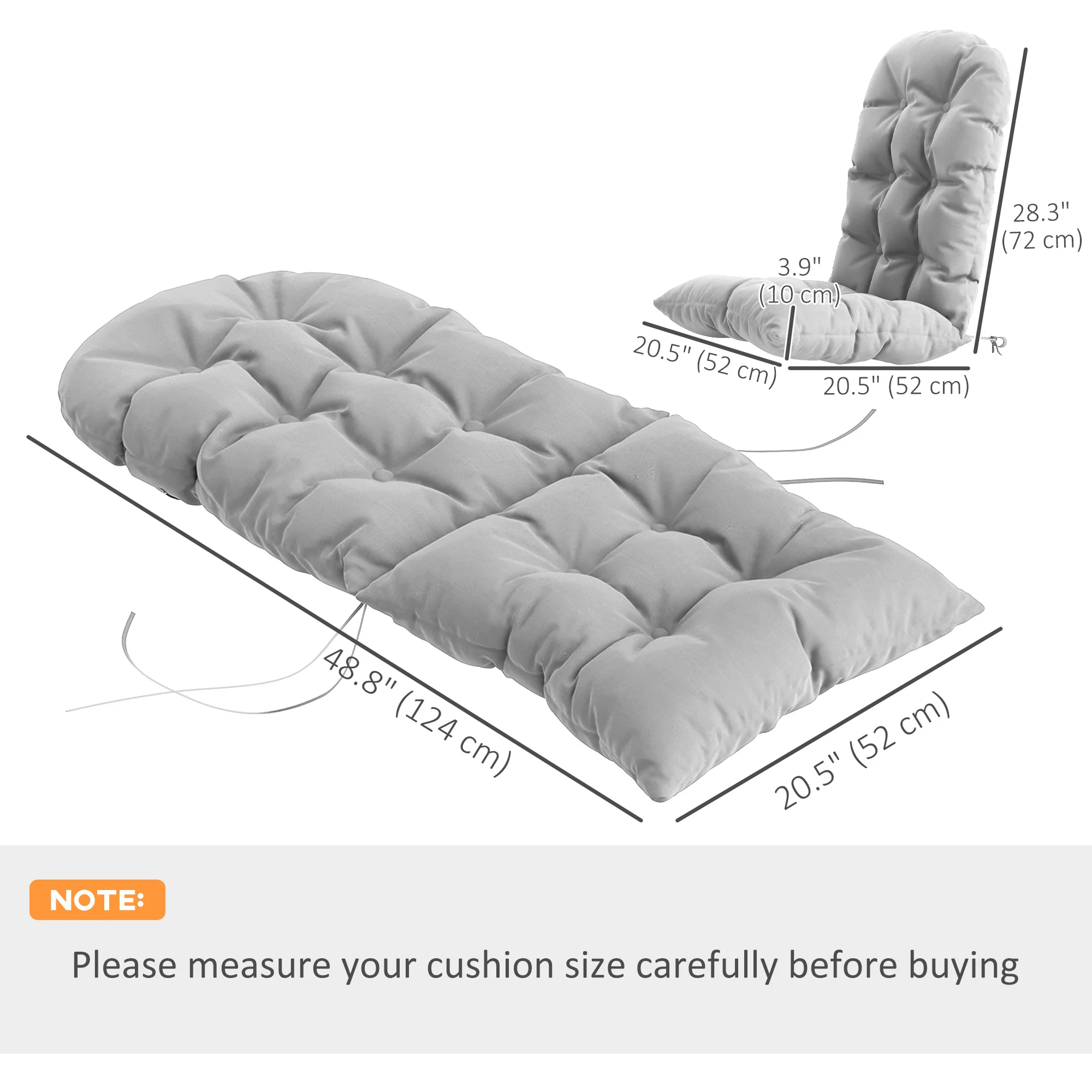Adirondack Chair Cushions Set of 2, Tufted High Back Patio Chair with Ties, Light Grey - Image 5