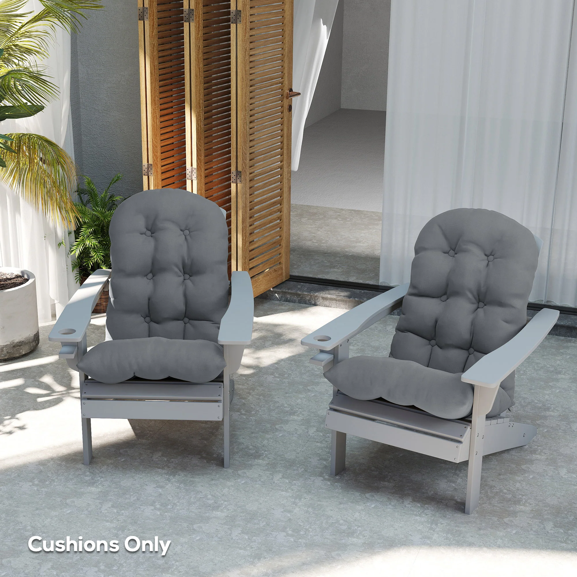 Set of 2 Tufted High Back Adirondack Chair Cushions with Ties, Non-Slip Grey - Image 9