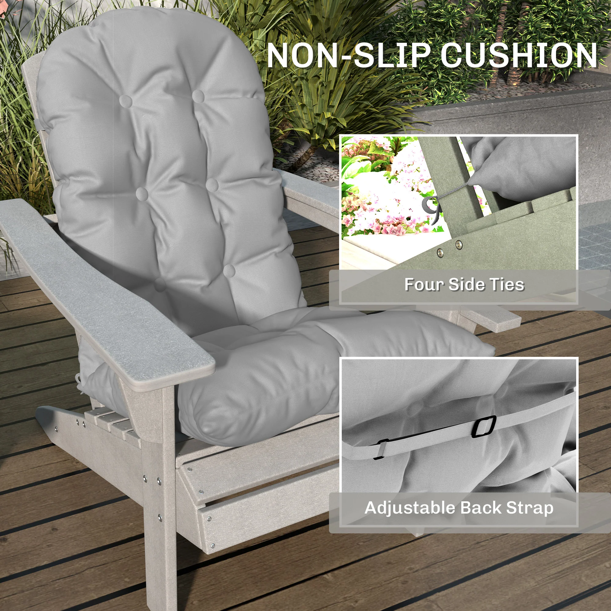 Adirondack Chair Cushions Set of 2, Tufted High Back Patio Chair with Ties, Light Grey - Image 8