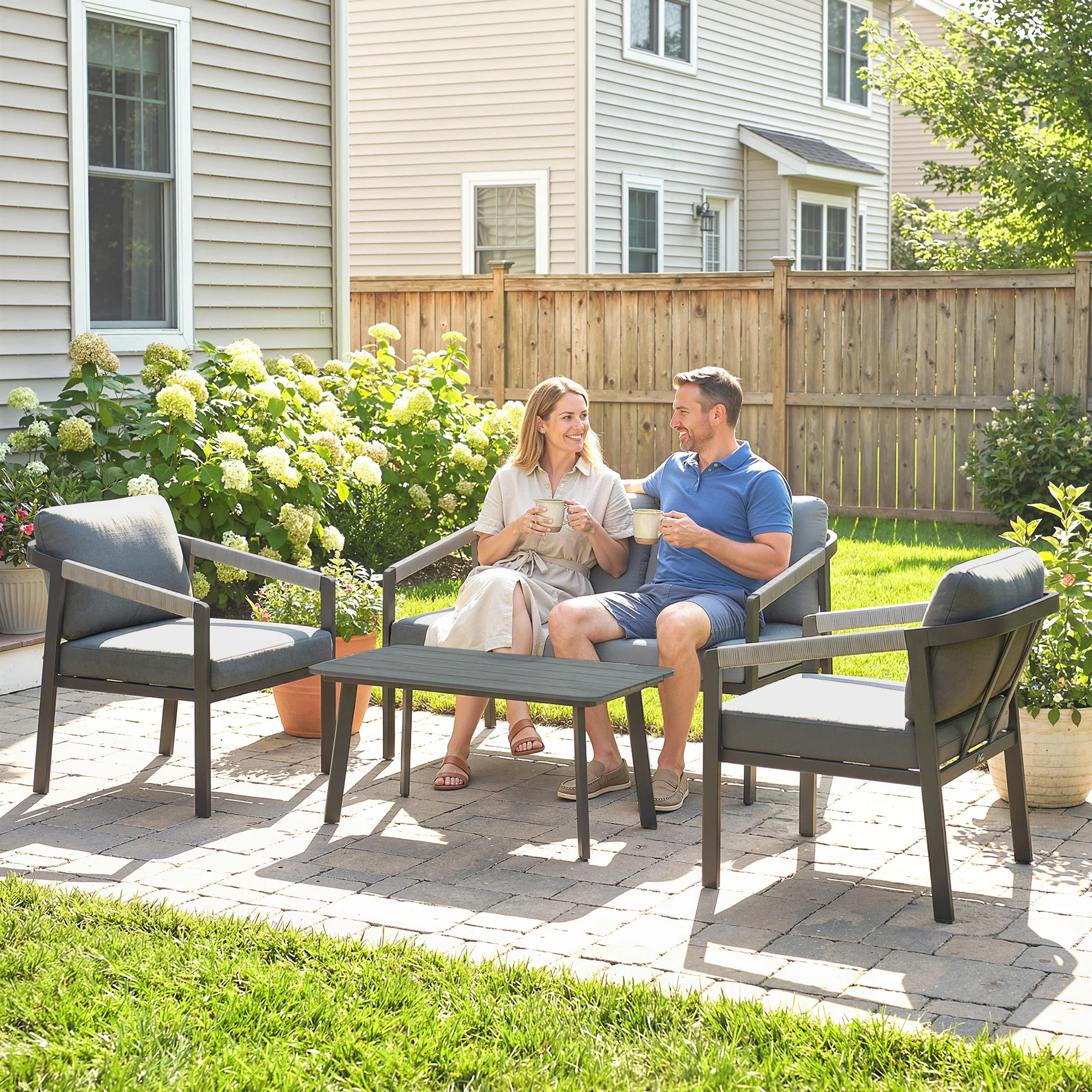 4 Seater Aluminium Garden Furniture Set with Loveseat, Black - Image 11