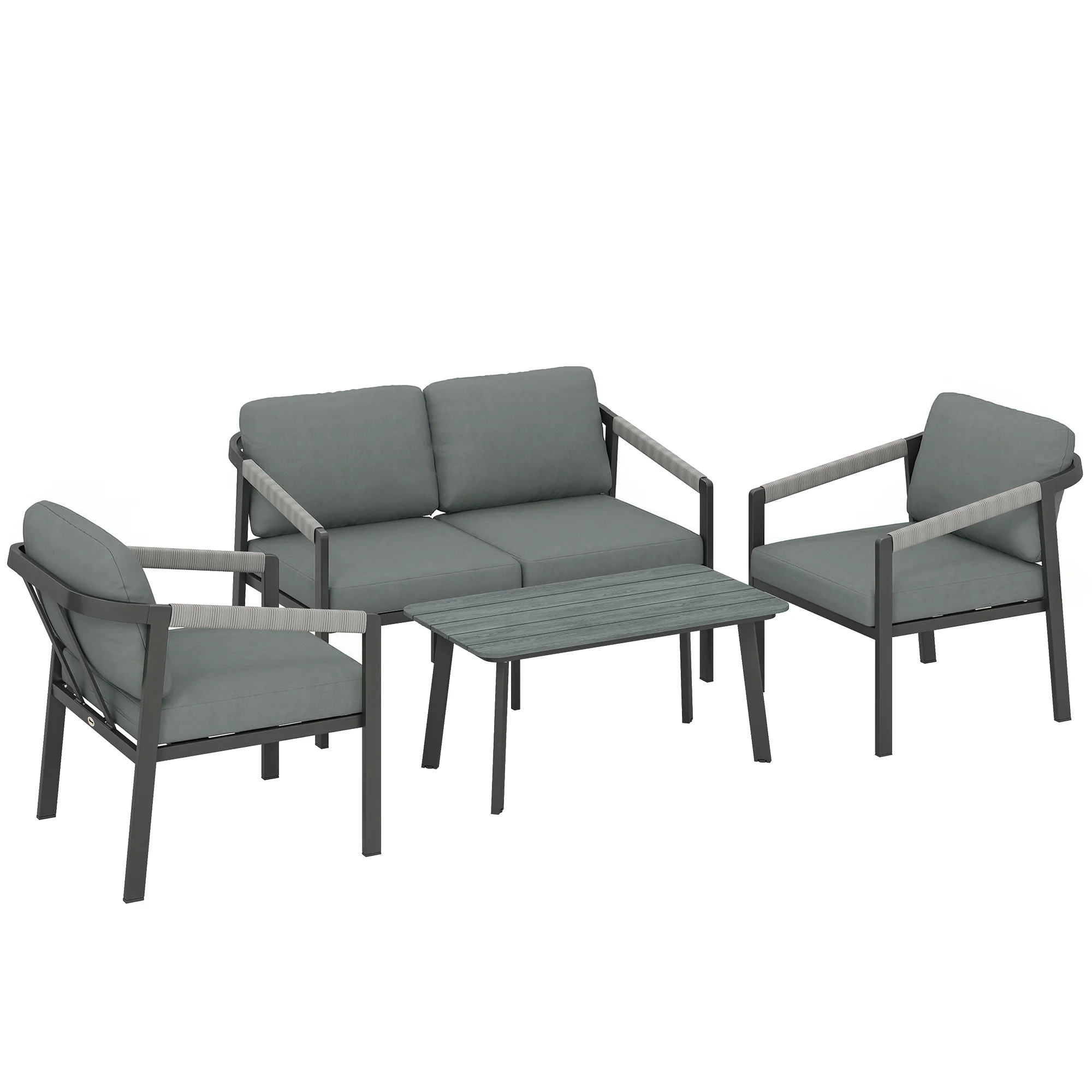 4 Seater Aluminium Garden Furniture Set with Loveseat, Black - Image 12