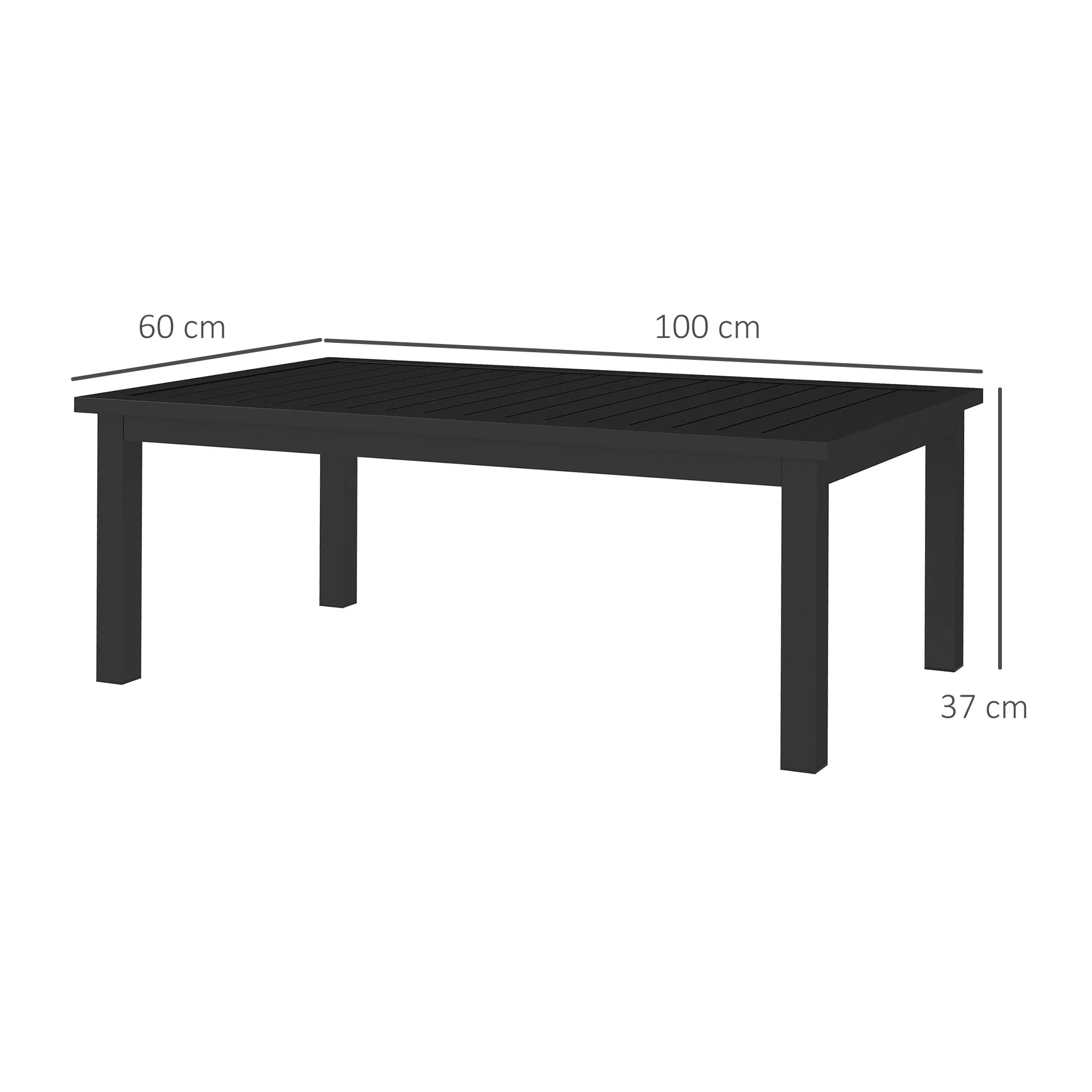 Aluminium Patio Side Table with Wood Grain Effect & Slat Tabletop, 100cm x 60cm, Black - Image 5