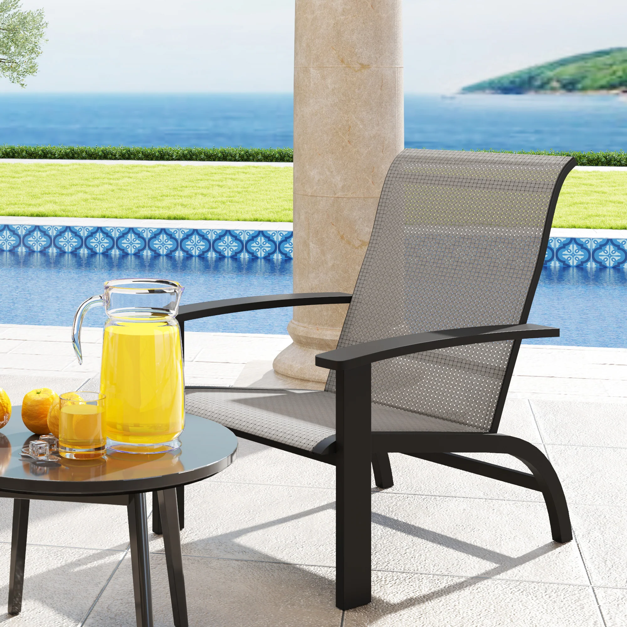 Outdoor Adirondack Chairs Muskoka Chairs with Mesh Seat & High Back, Dark Grey - Image 3