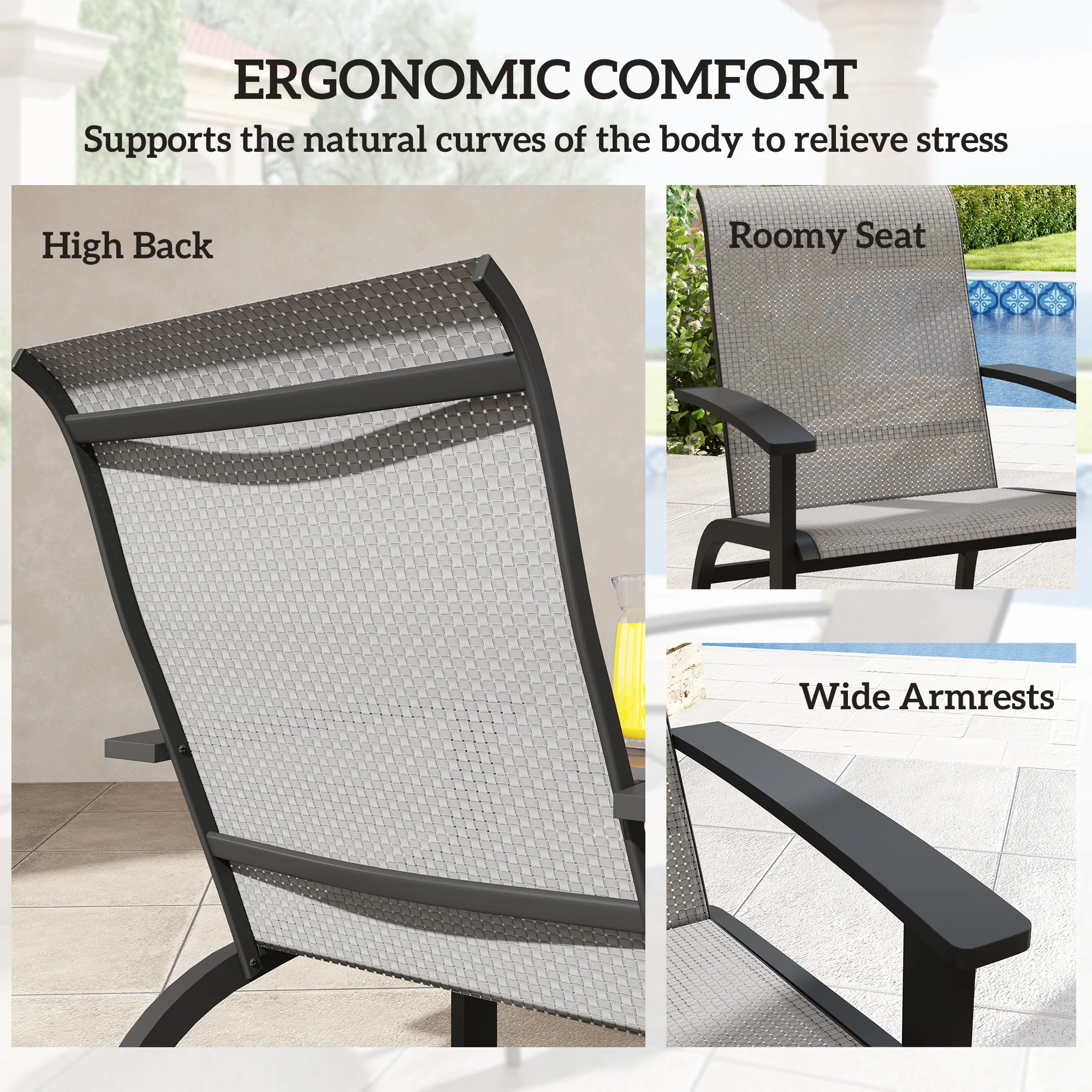 Outdoor Adirondack Chairs Muskoka Chairs with Mesh Seat & High Back, Dark Grey - Image 8