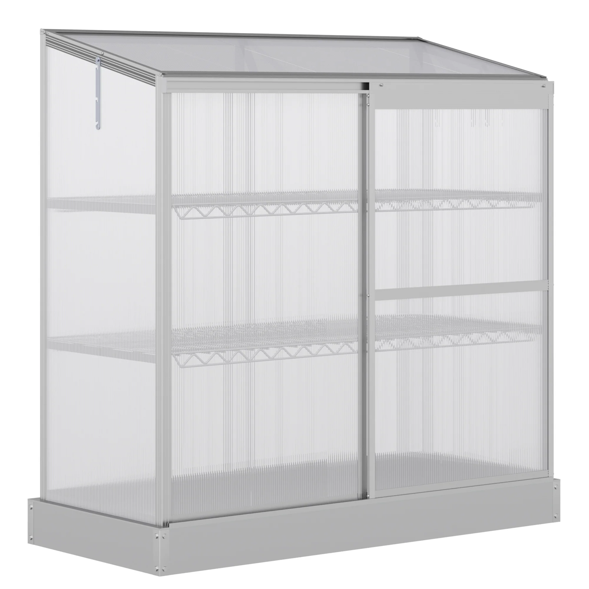 52" x 23" x 55" Aluminum Cold Frame Greenhouse with Openable Top & 2 Shelves, Silver