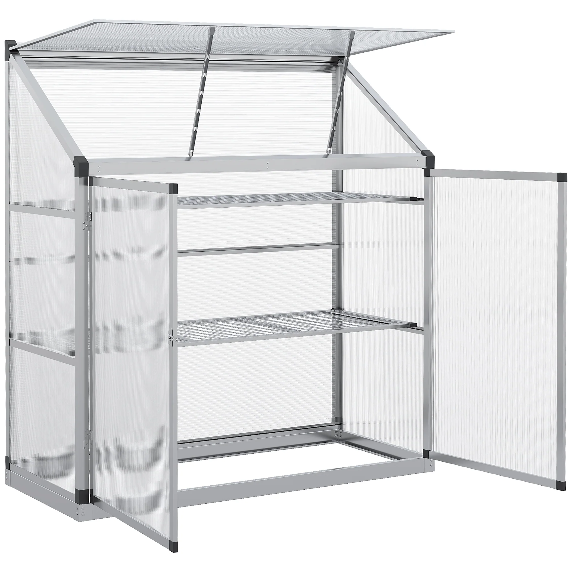 52" x 23" x 55" Aluminum Cold Frame Greenhouse with Openable Top & 2 Shelves, Silver - Image 12