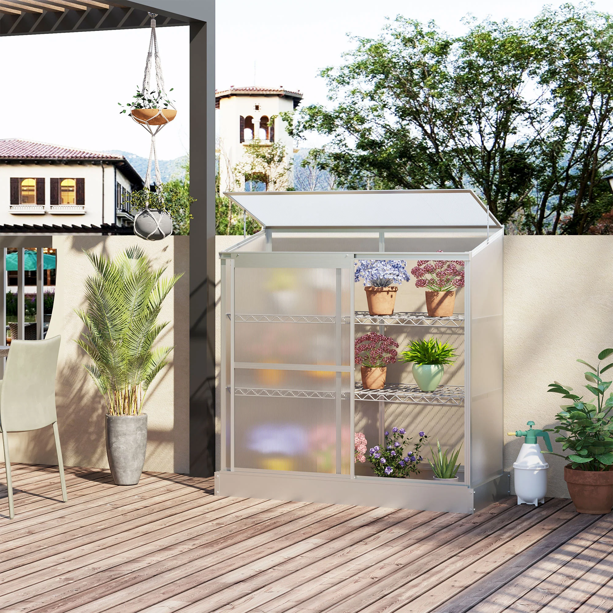52" x 23" x 55" Aluminum Cold Frame Greenhouse with Openable Top & 2 Shelves, Silver - Image 4