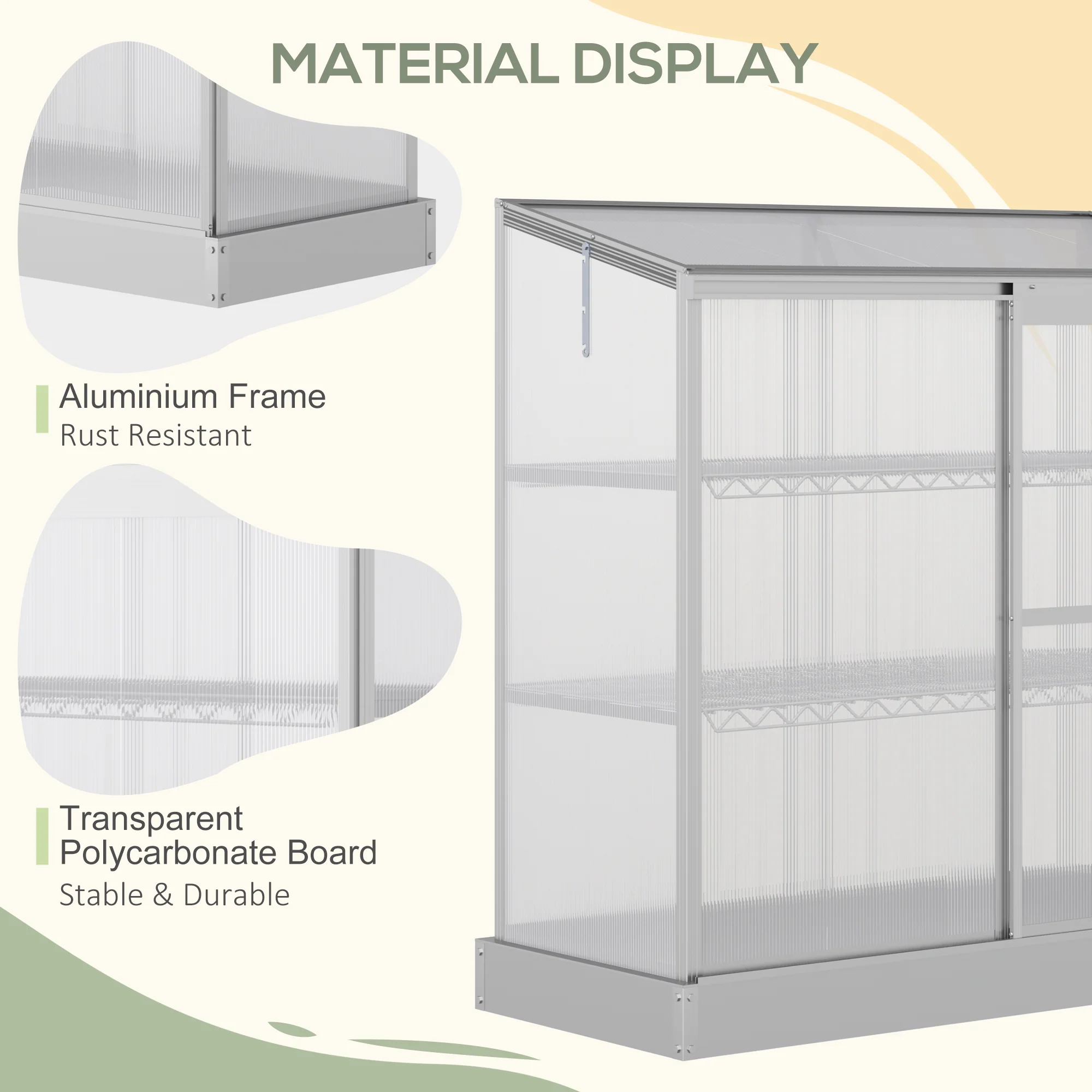 52" x 23" x 55" Aluminum Cold Frame Greenhouse with Openable Top & 2 Shelves, Silver - Image 6