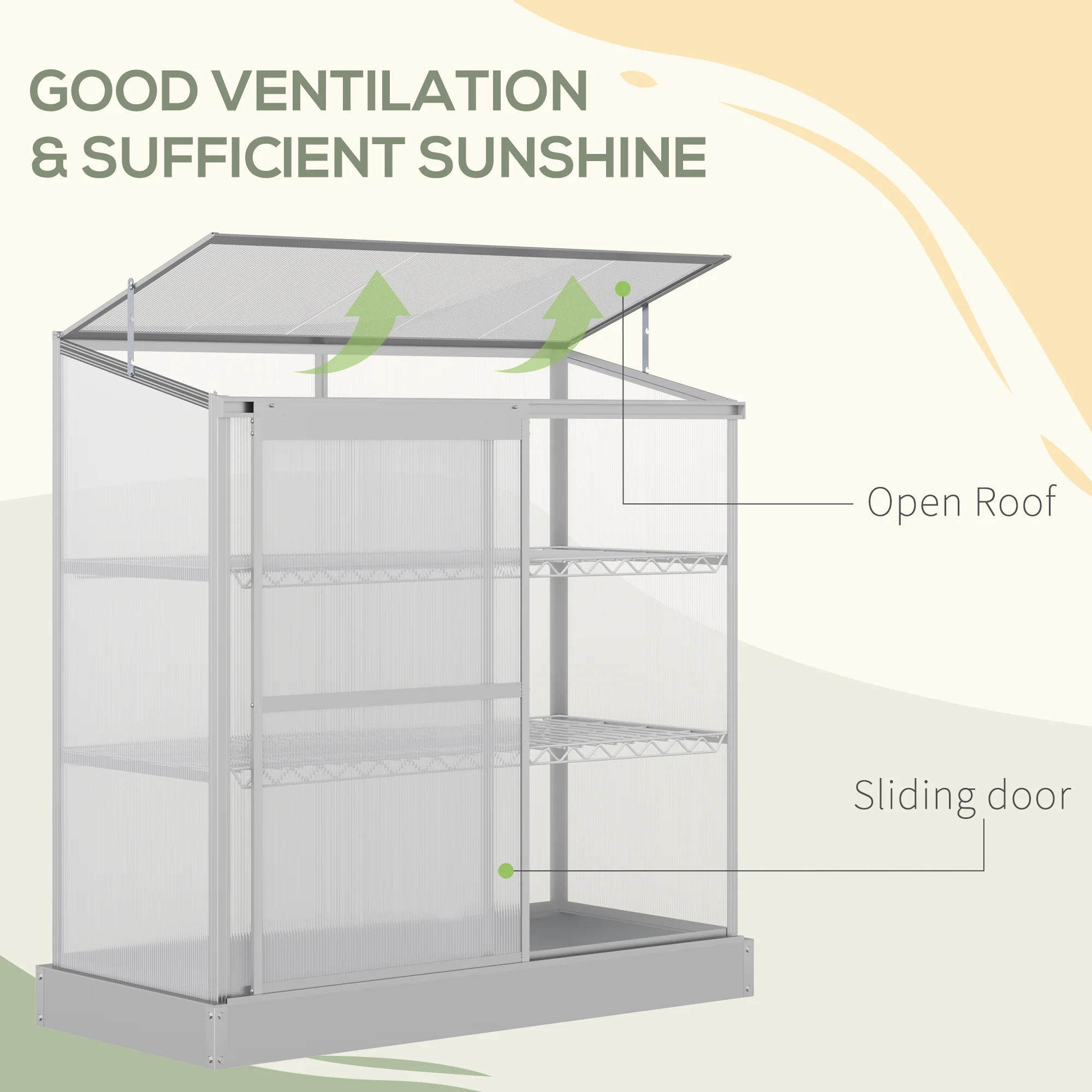 52" x 23" x 55" Aluminum Cold Frame Greenhouse with Openable Top & 2 Shelves, Silver - Image 7