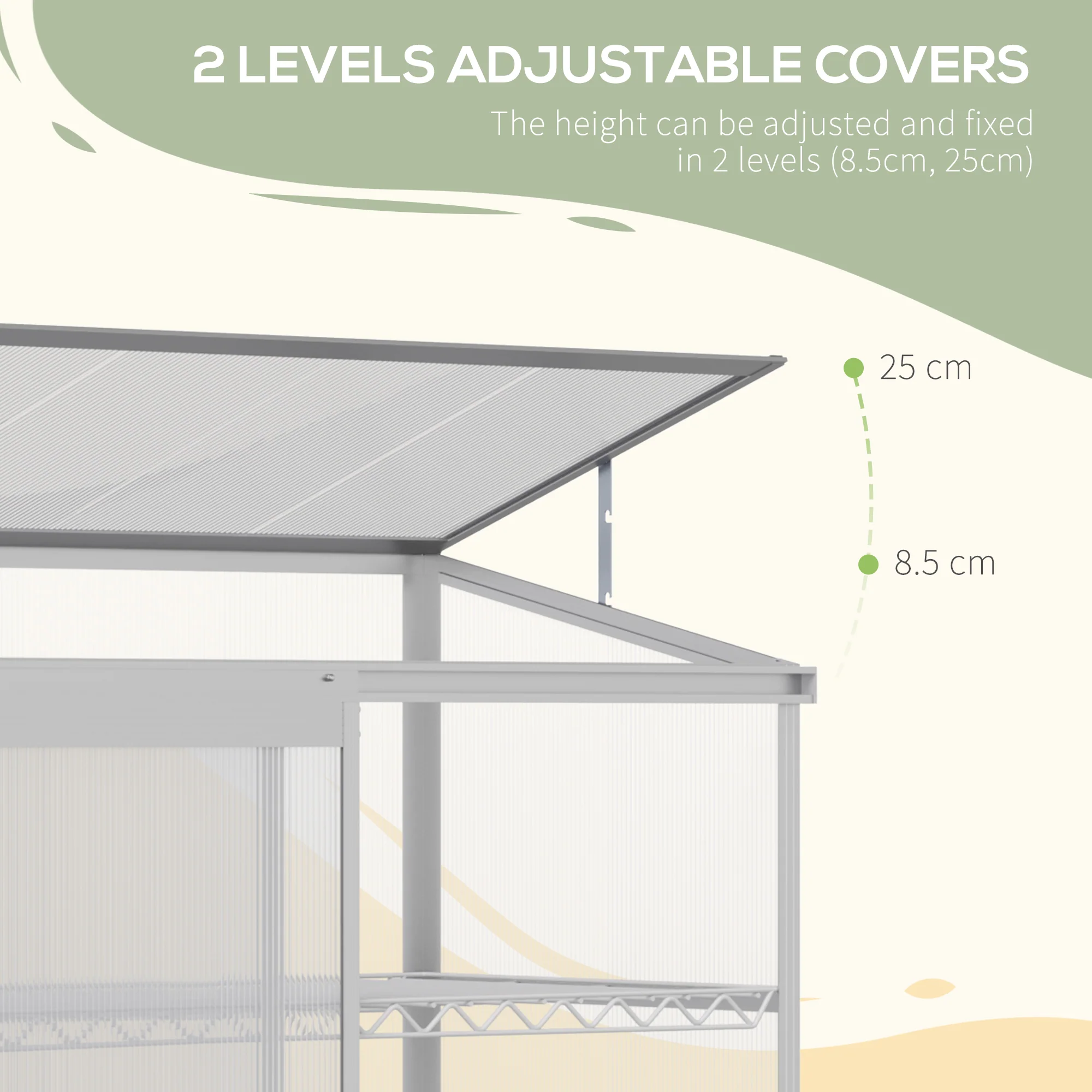 52" x 23" x 55" Aluminum Cold Frame Greenhouse with Openable Top & 2 Shelves, Silver - Image 8