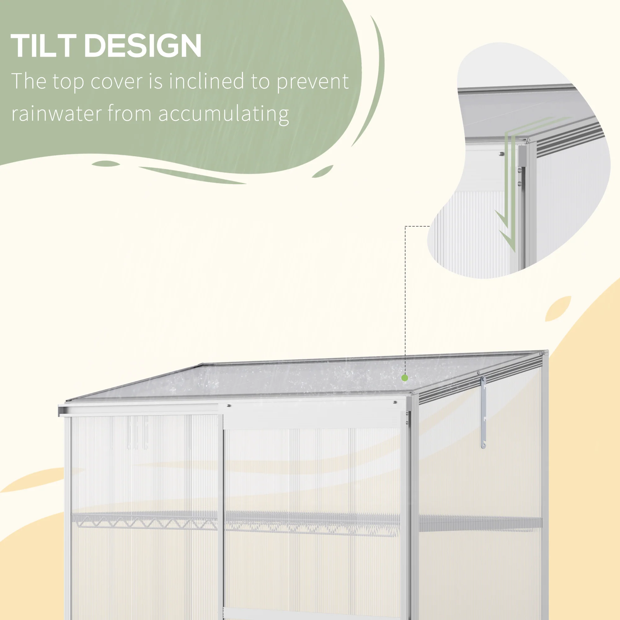52" x 23" x 55" Aluminum Cold Frame Greenhouse with Openable Top & 2 Shelves, Silver - Image 9