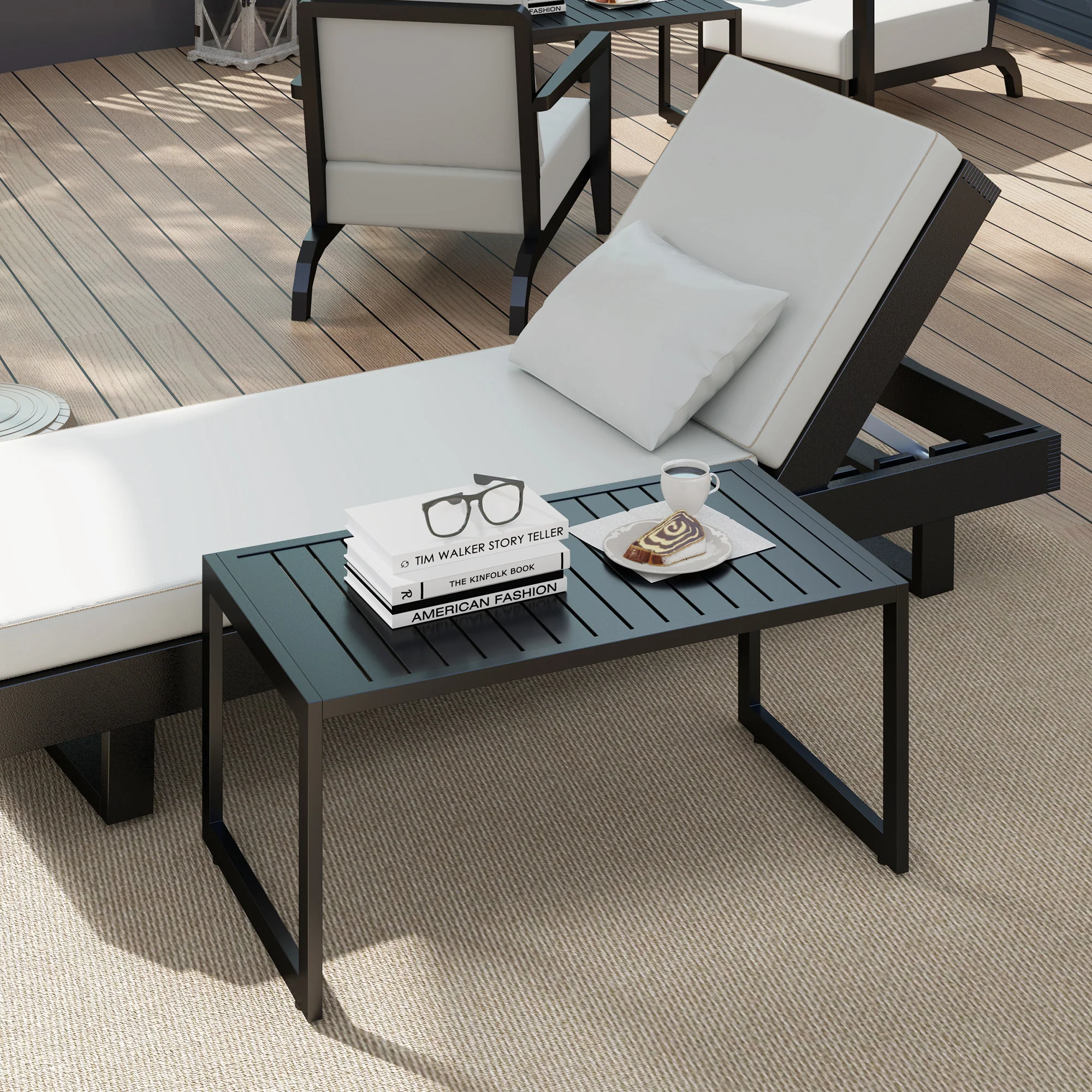 Outdoor Patio Coffee Table with Slatted Tabletop & Adjustable Foot Pads, Black - Image 11