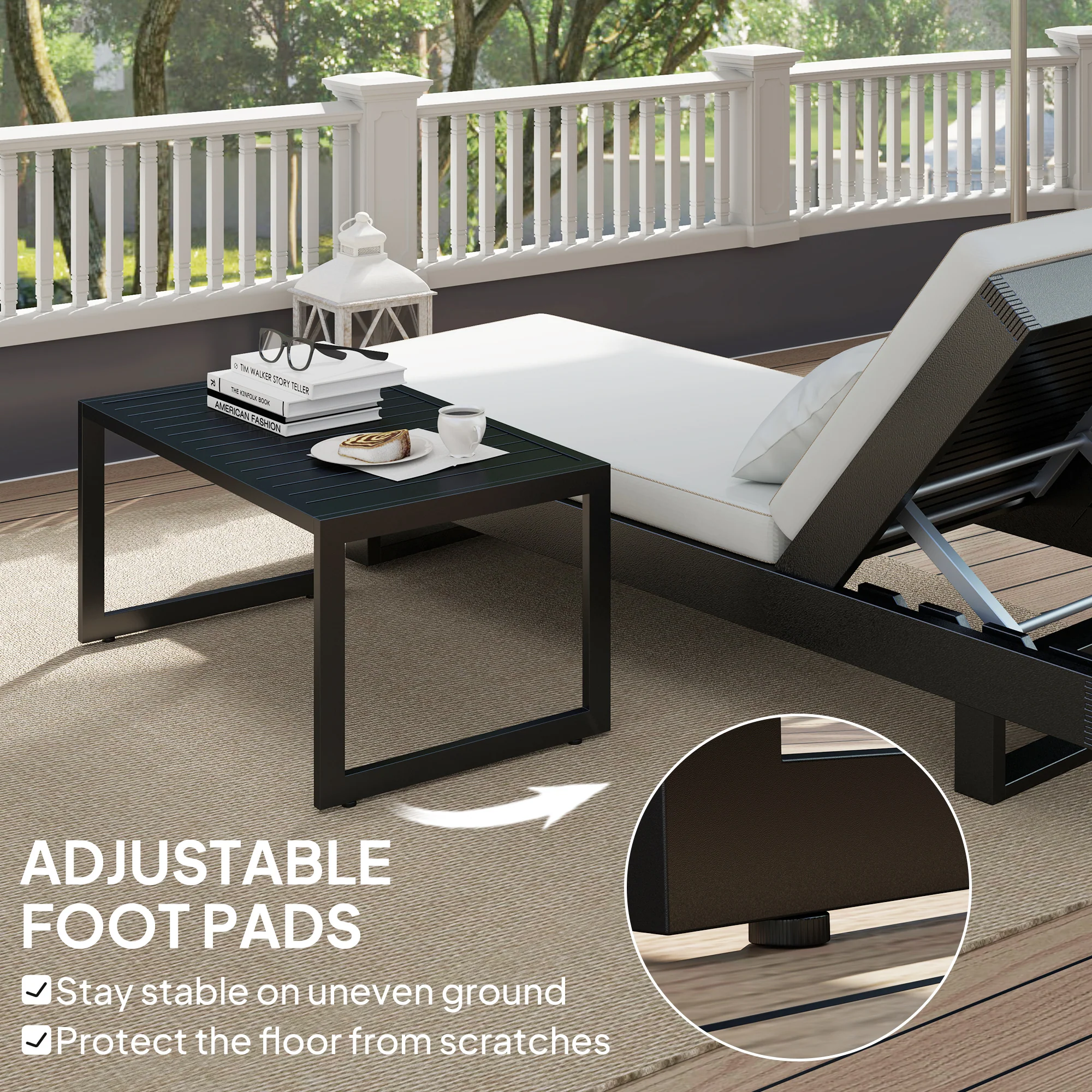 Outdoor Patio Coffee Table with Slatted Tabletop & Adjustable Foot Pads, Black - Image 8