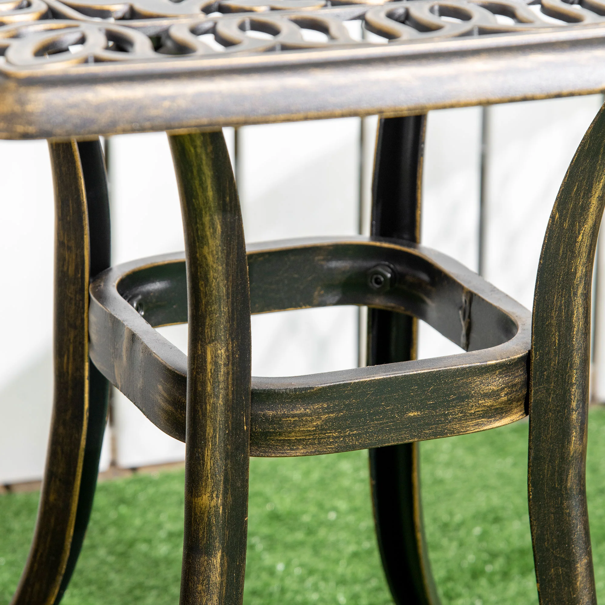 Aluminium Outdoor Side Table with Umbrella Hole, 21" Square Patio Coffee Table, Bronze - Image 11