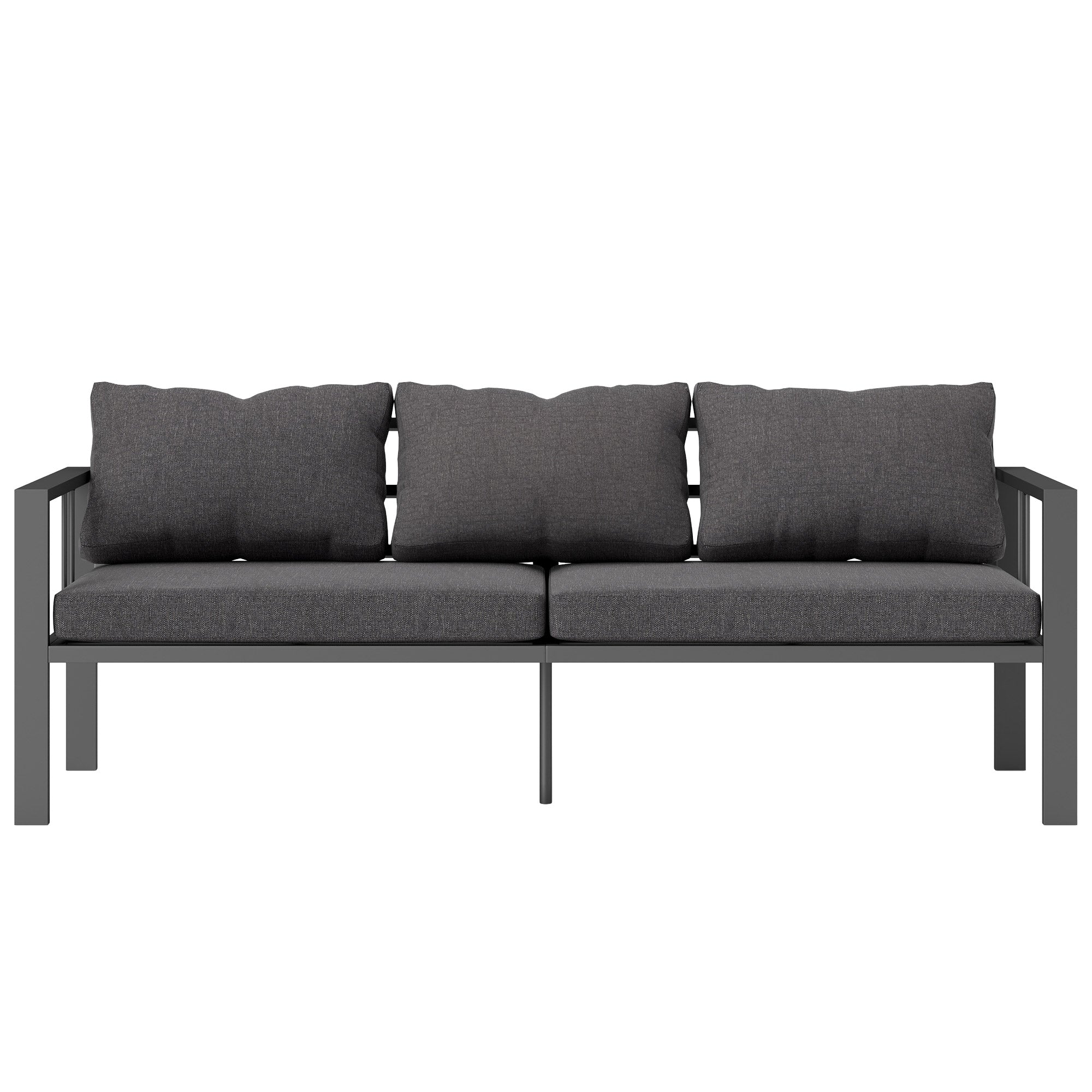 3-Seat Aluminum Outdoor Couch Patio Sofa with Cushions, Wide Seat & Armrests, Dark Grey - Image 2