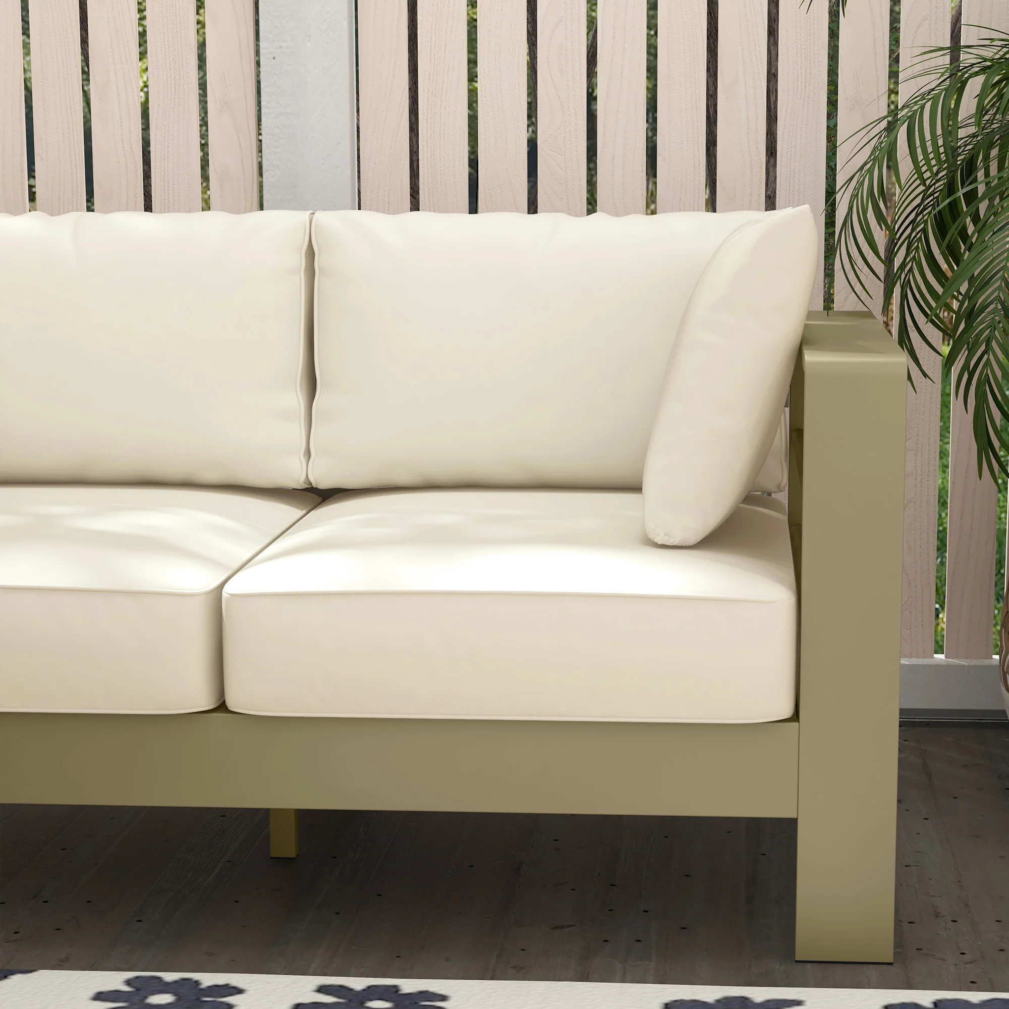 2-Seat Outdoor Patio Loveseat, Garden Sofa with Cushions & Wide Armrests, Cream White - Image 11