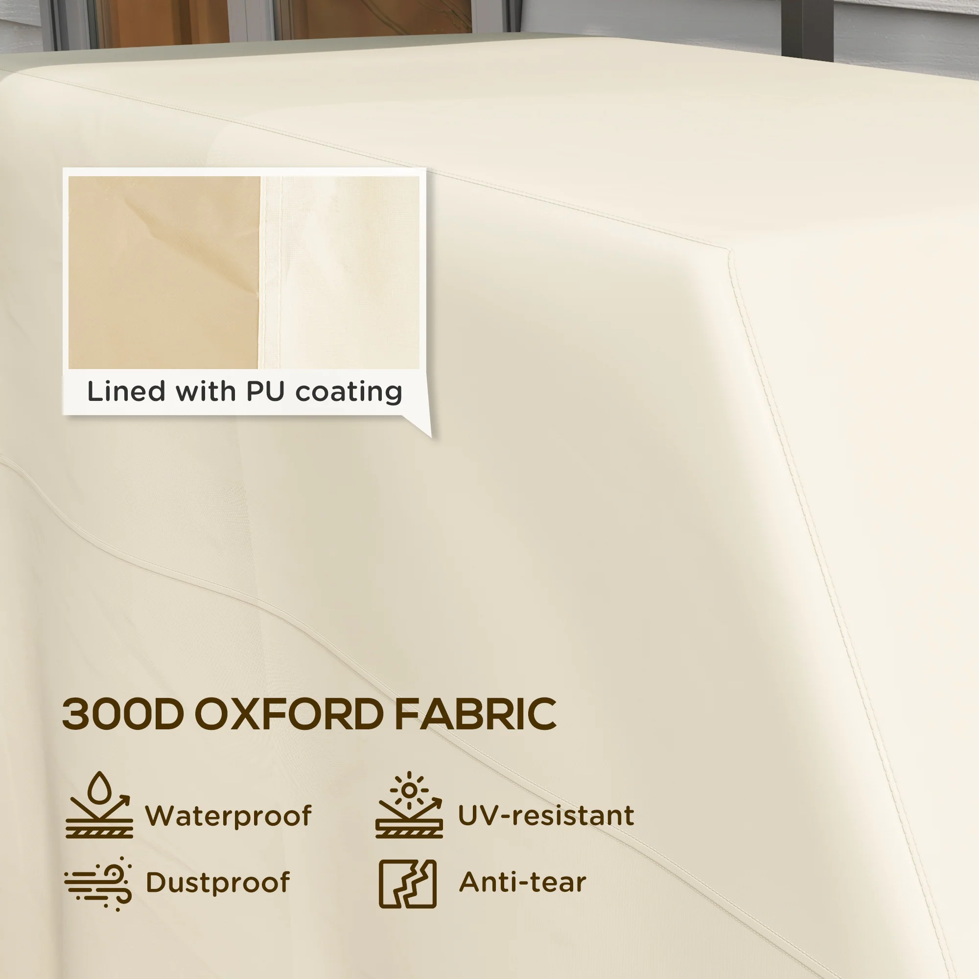 300D Oxford Fabric Barbecue Covers for Rectangular Gas Grill, 152 x 66 x 115cm, Beige - Image 6