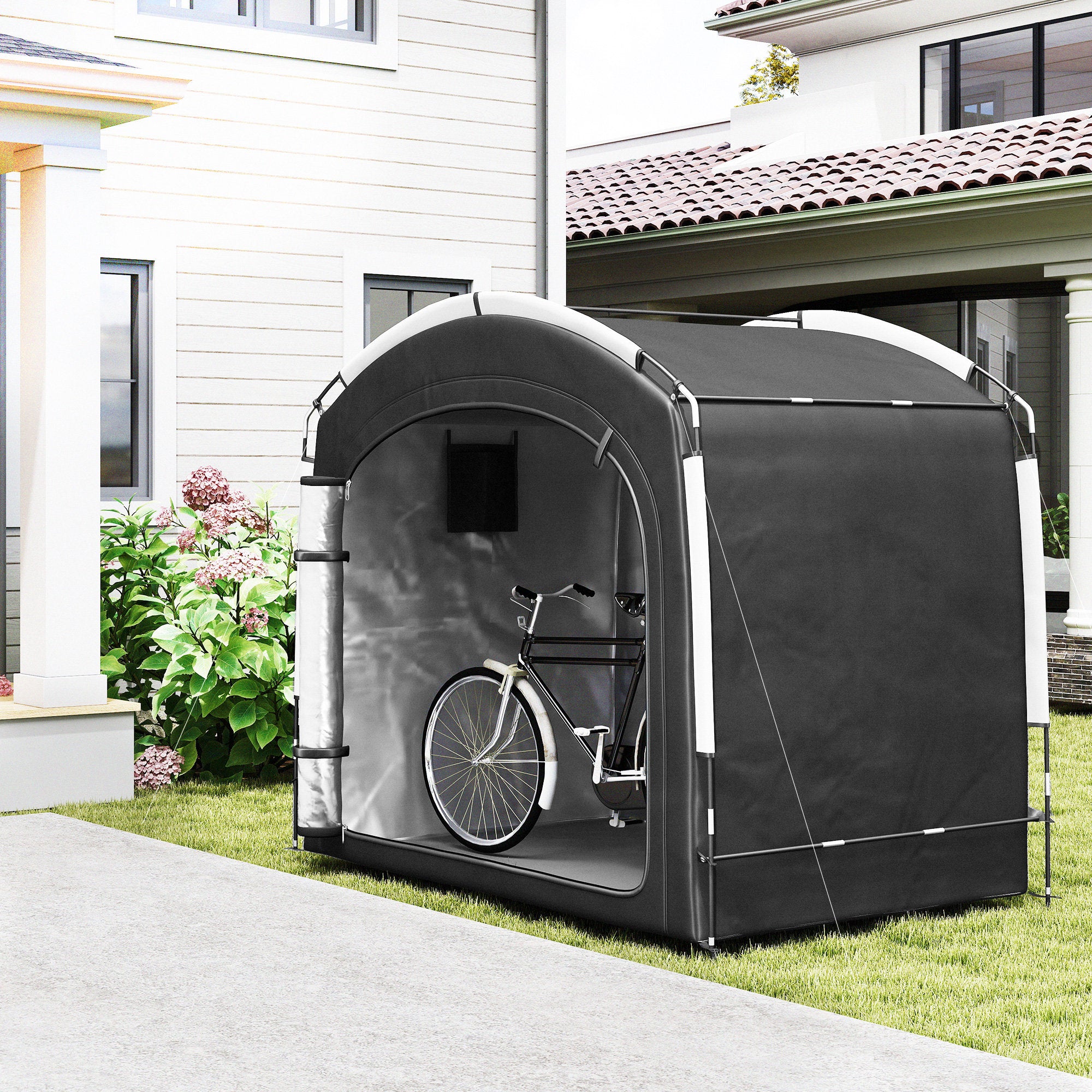 Bike Storage Tent with 210D Oxford Fabric and Carry Bag for 3-4 Bikes, Black - Image 3