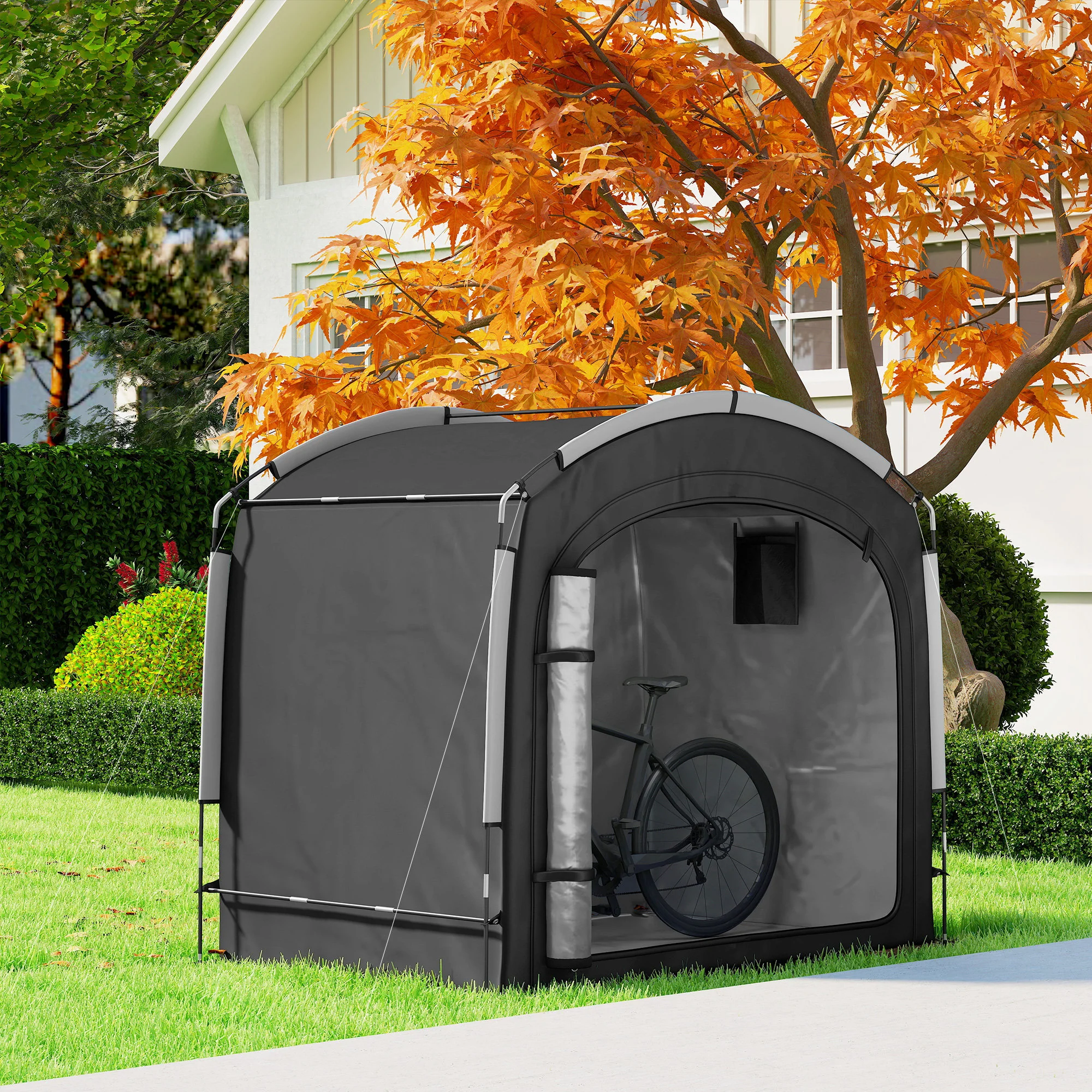 Bike Storage Tent with 210D Oxford Fabric and Carry Bag for 3-4 Bikes, Black - Image 4