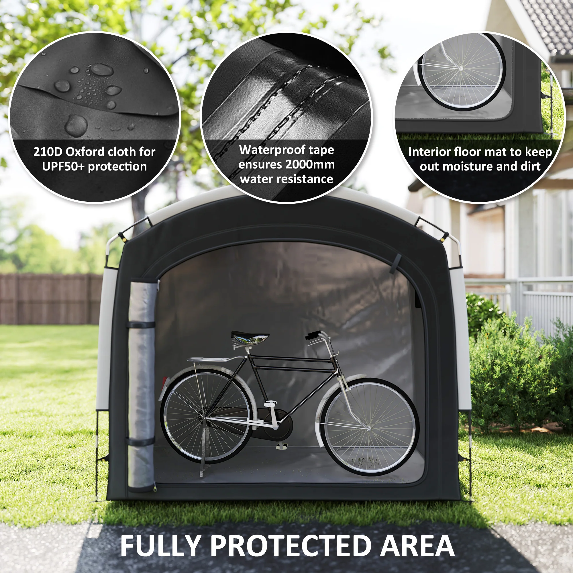 Bike Storage Tent with 210D Oxford Fabric and Carry Bag for 3-4 Bikes, Black - Image 7